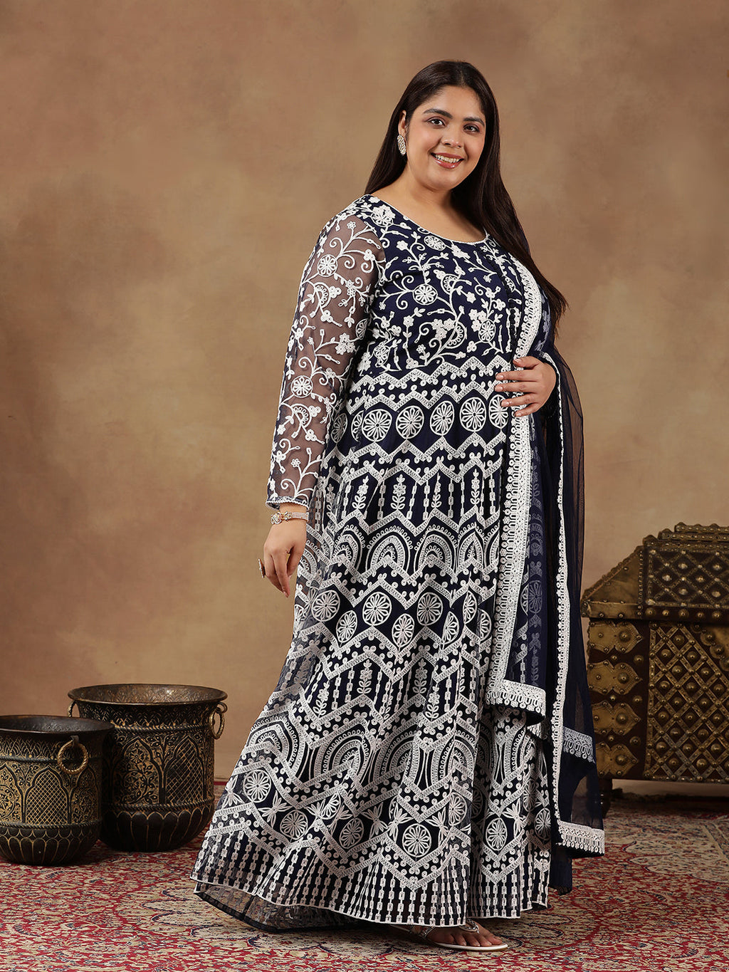 Royal Blue Women Ethnic Motifs Printed Kurta - ID