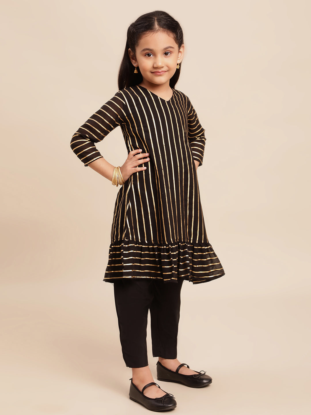 Black Printed Georgette Girls Kurta Set