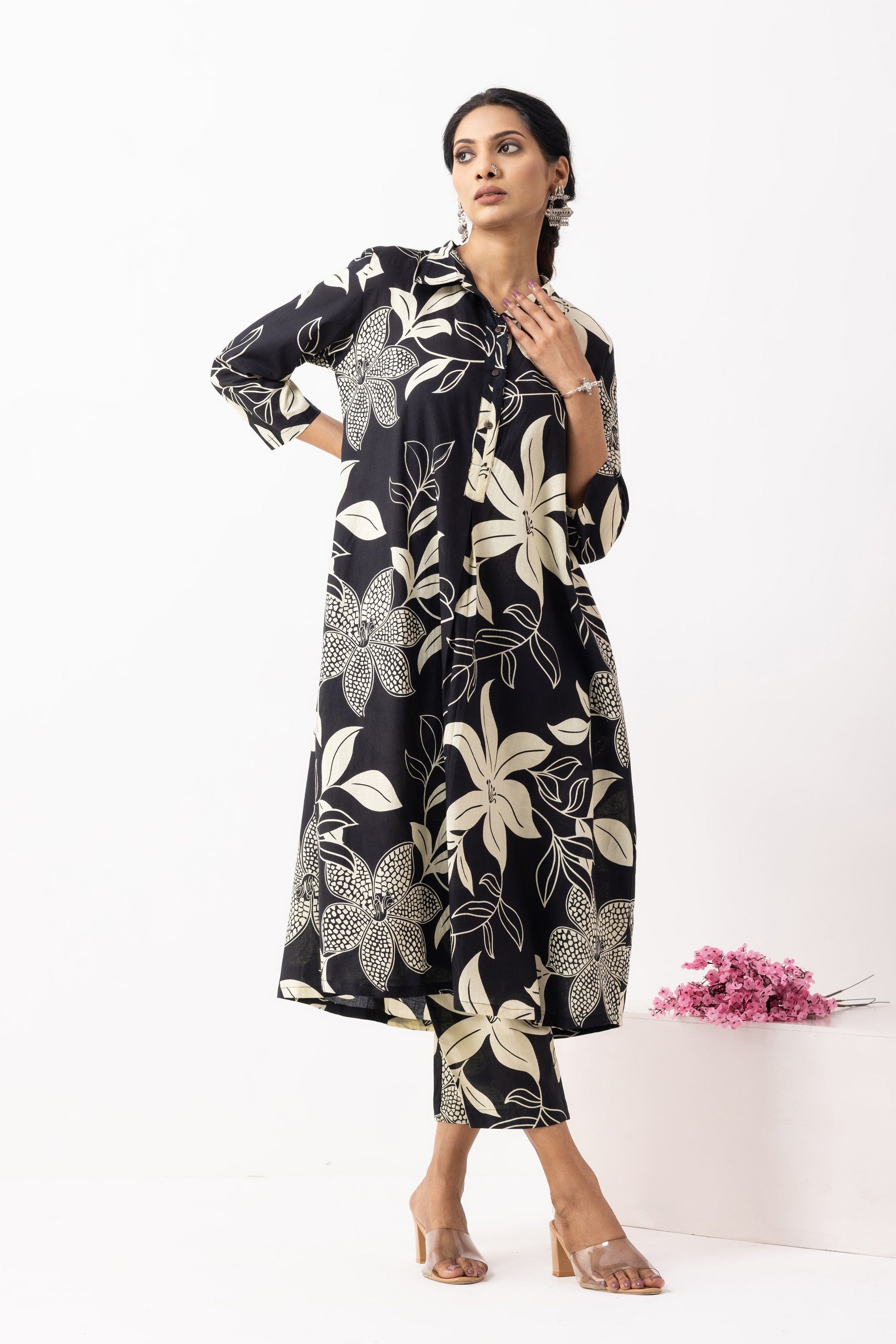 Black Block Printed Victoria Kurta Set (Set of 2)- IC