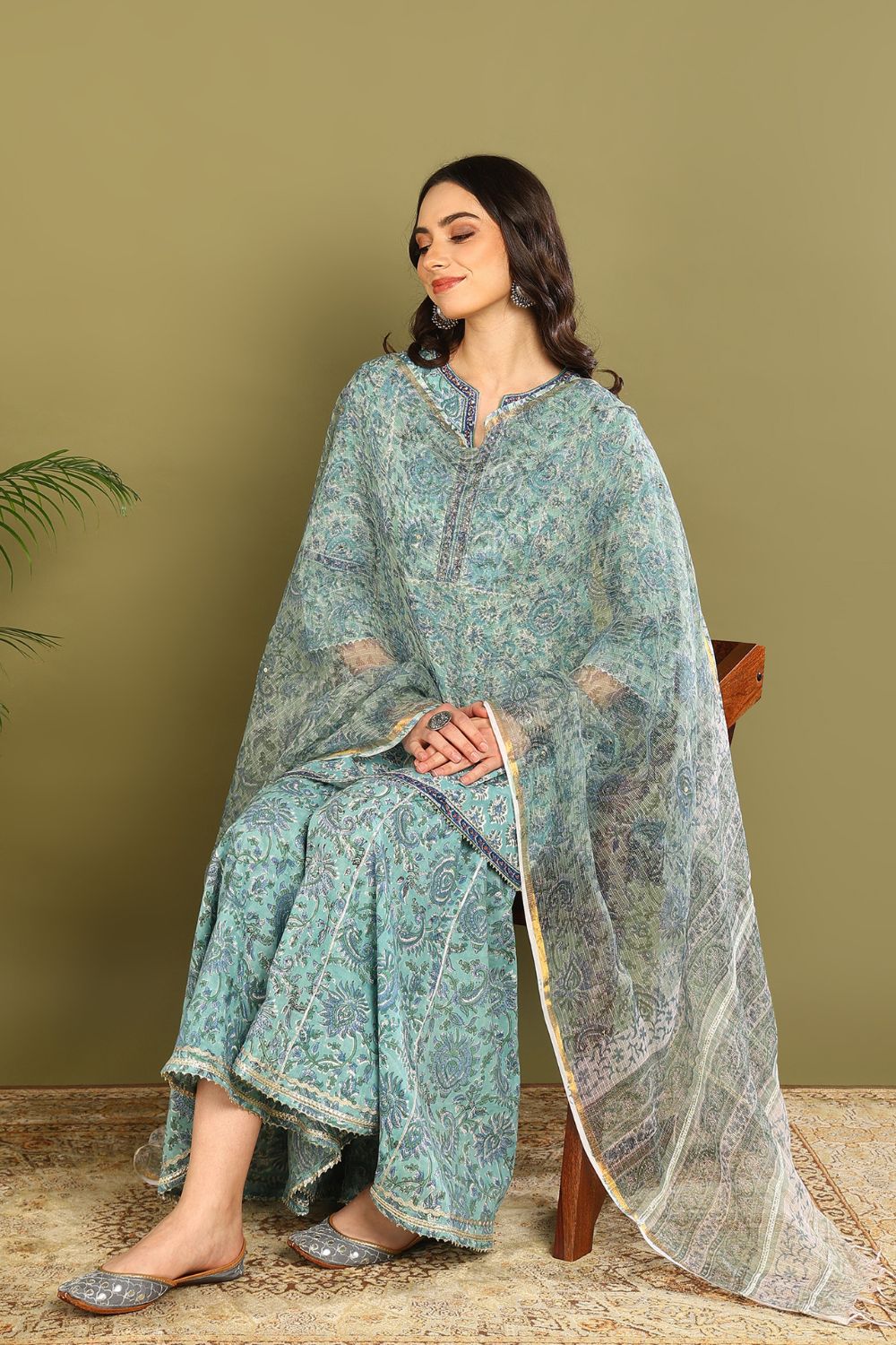 Blue Sanganeri Kurta Set (3pc)
