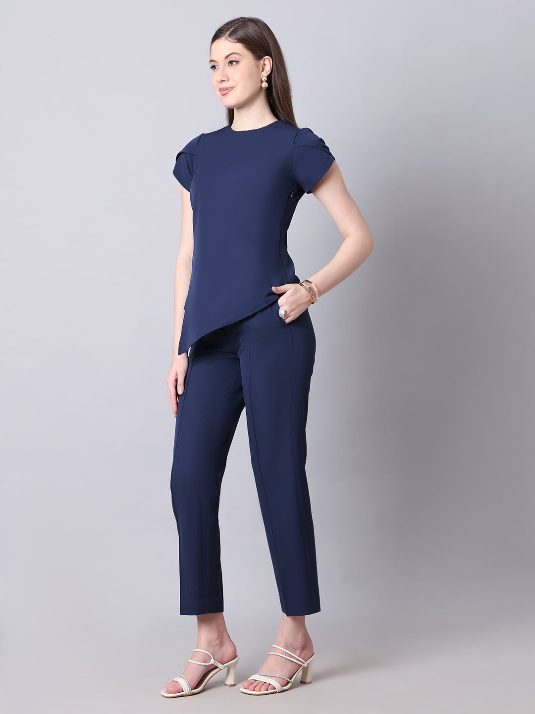 Exude Iconic Asymetrical Top with Straight Fit Trouser Co-ord