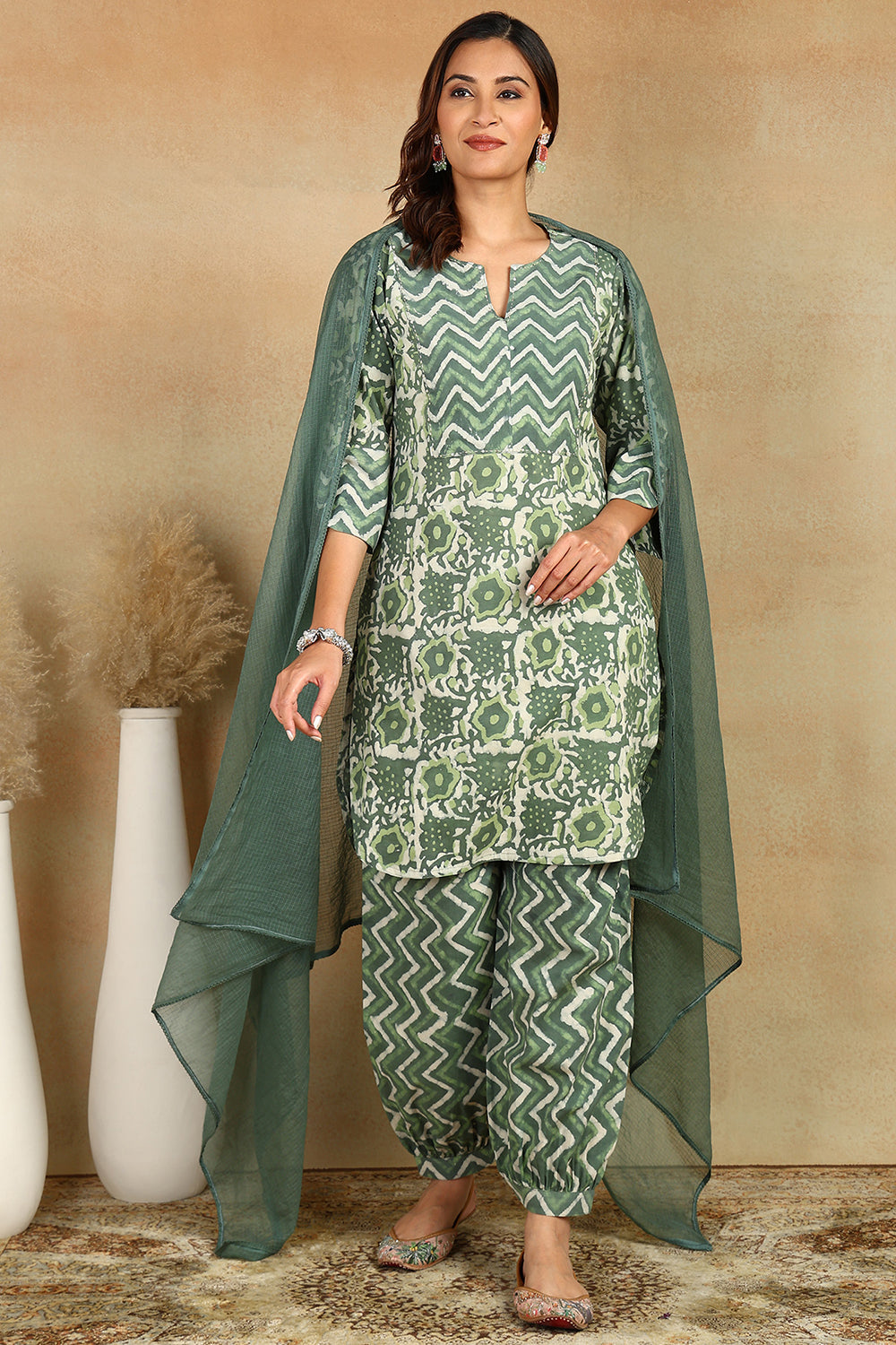 Bottle Green Hand Block Bagru Printed Co-ord Set