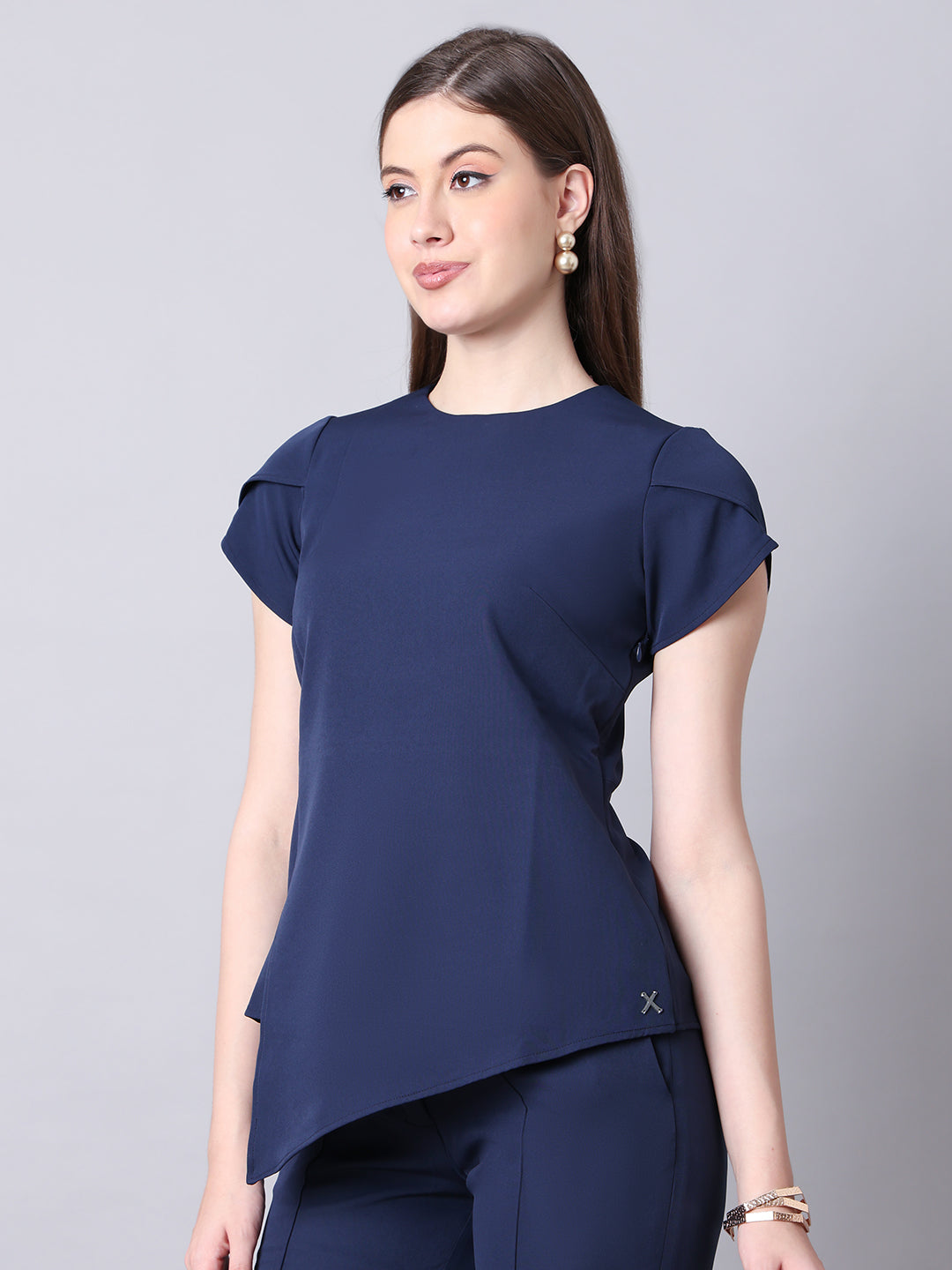 Exude Elysian Essence Asymmetrical Top with Cap Sleeves