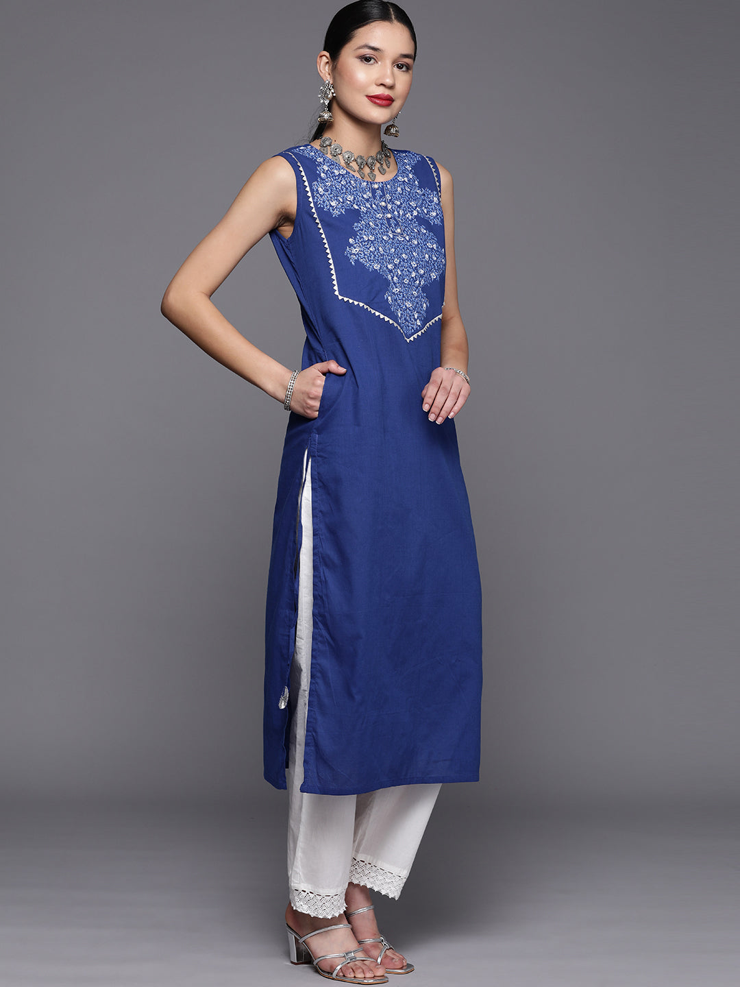 Royal Blue Pure Cotton Printed Kurta