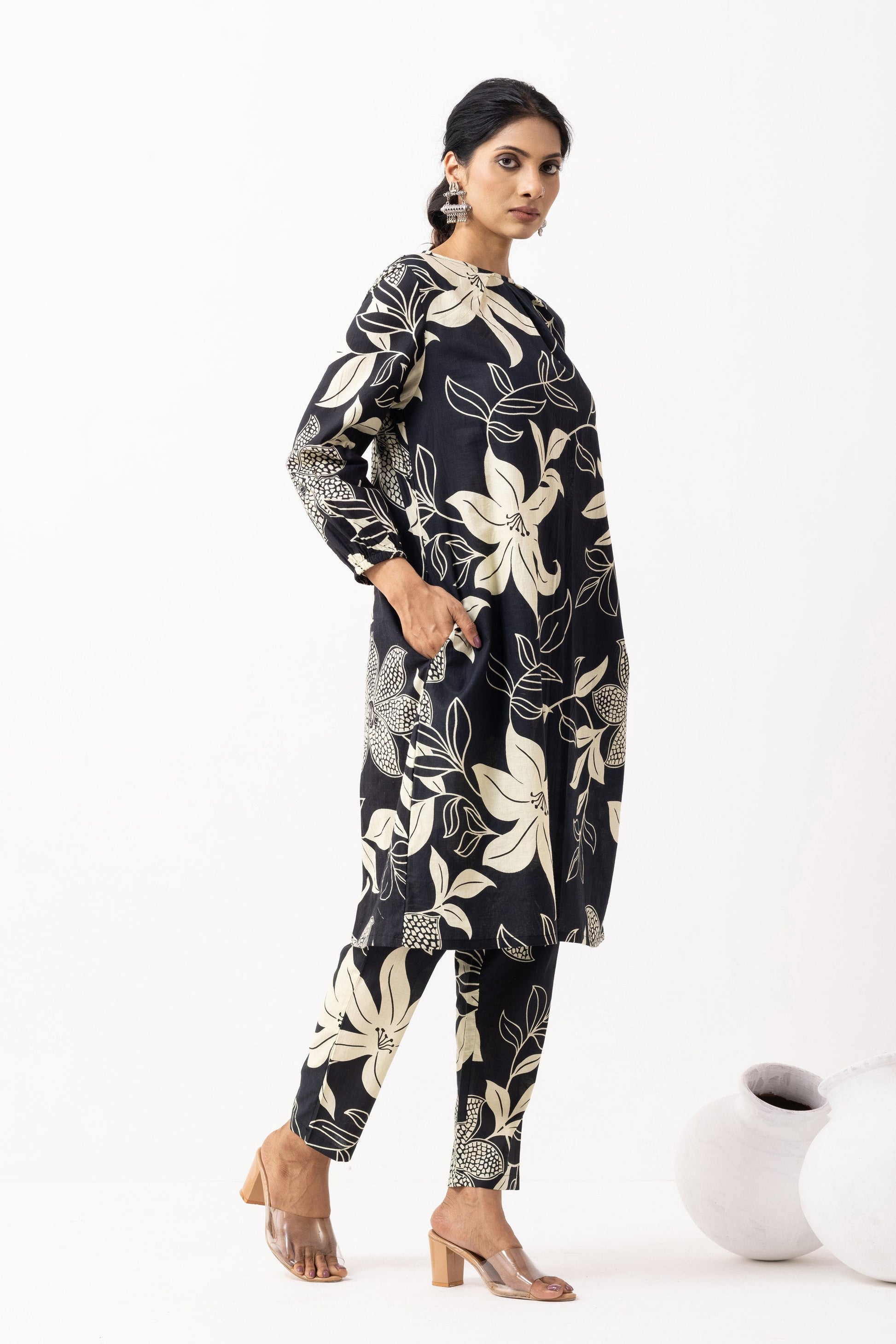 Black Block Printed Maya Kurta Set (Set of 2)- IC