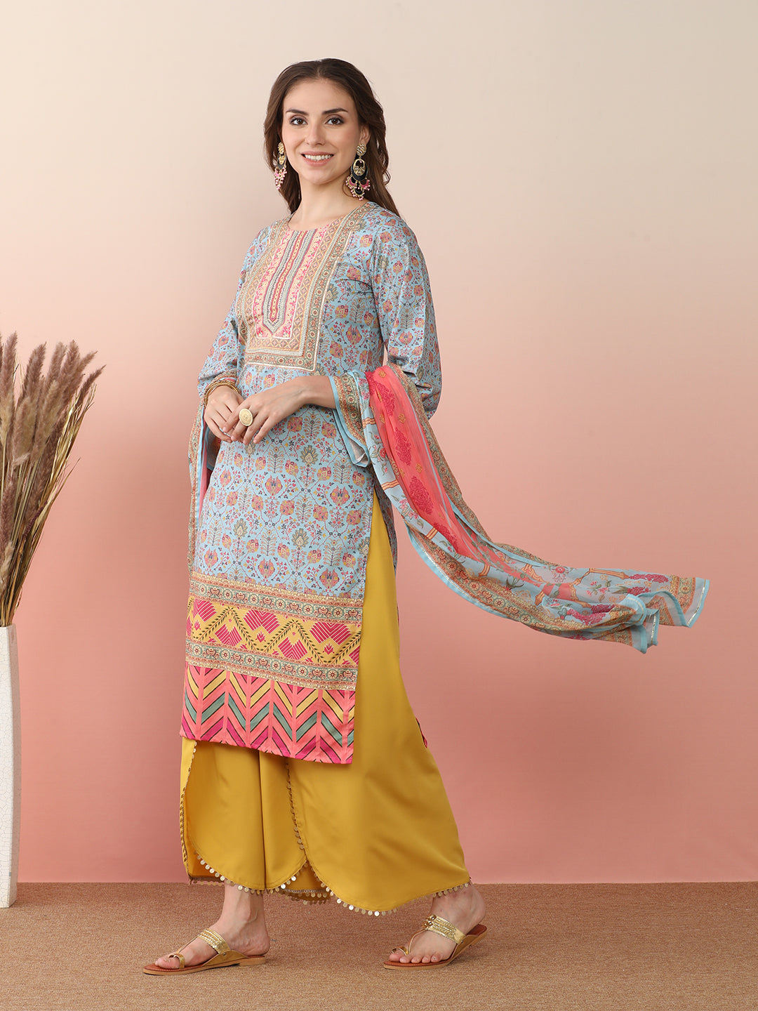 Women Ethnic Motifs Printed Regular Gotta Patti Kurta with Palazzos & With Dupatta