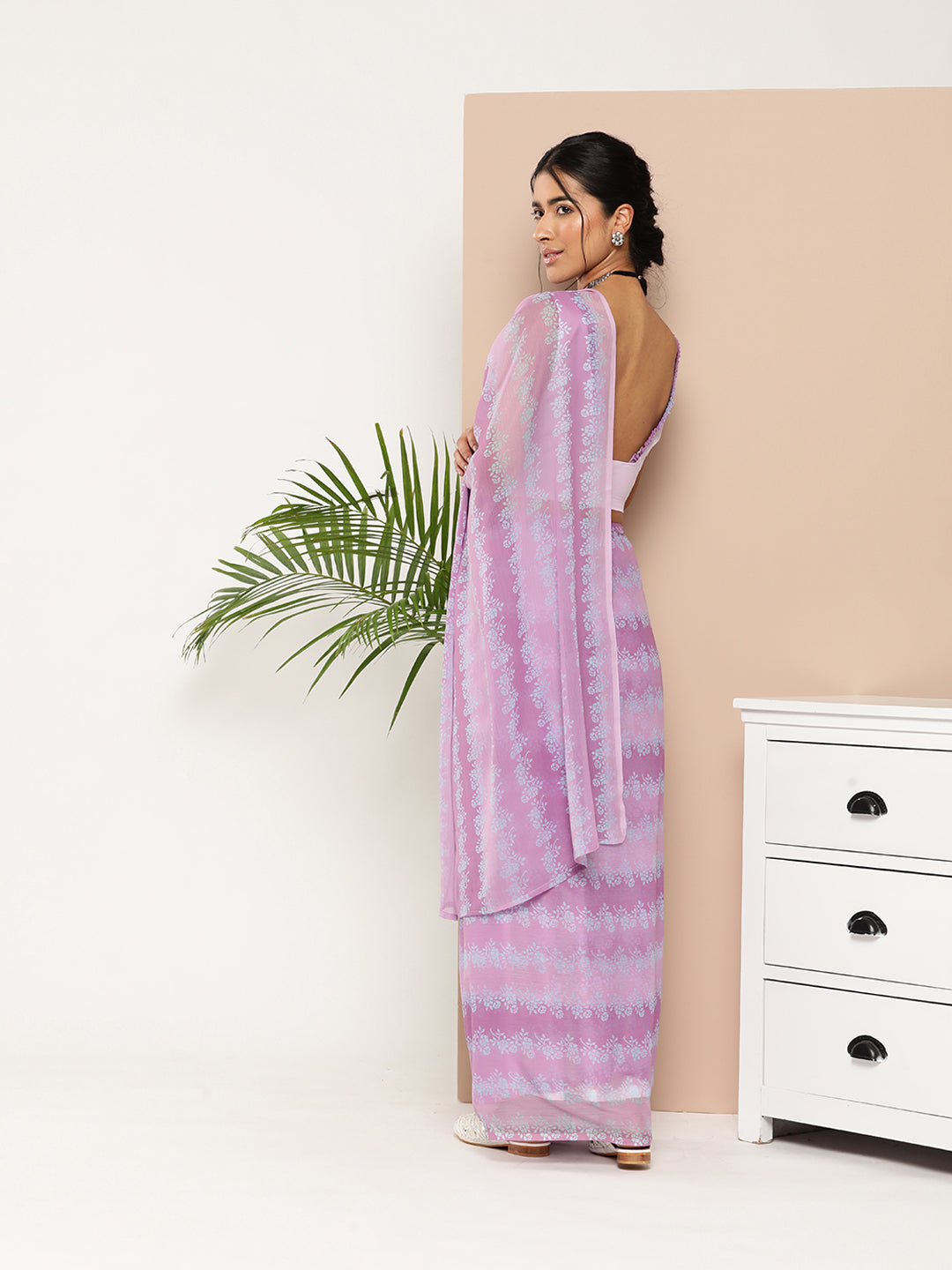 Purple Chiffon Printed Saree