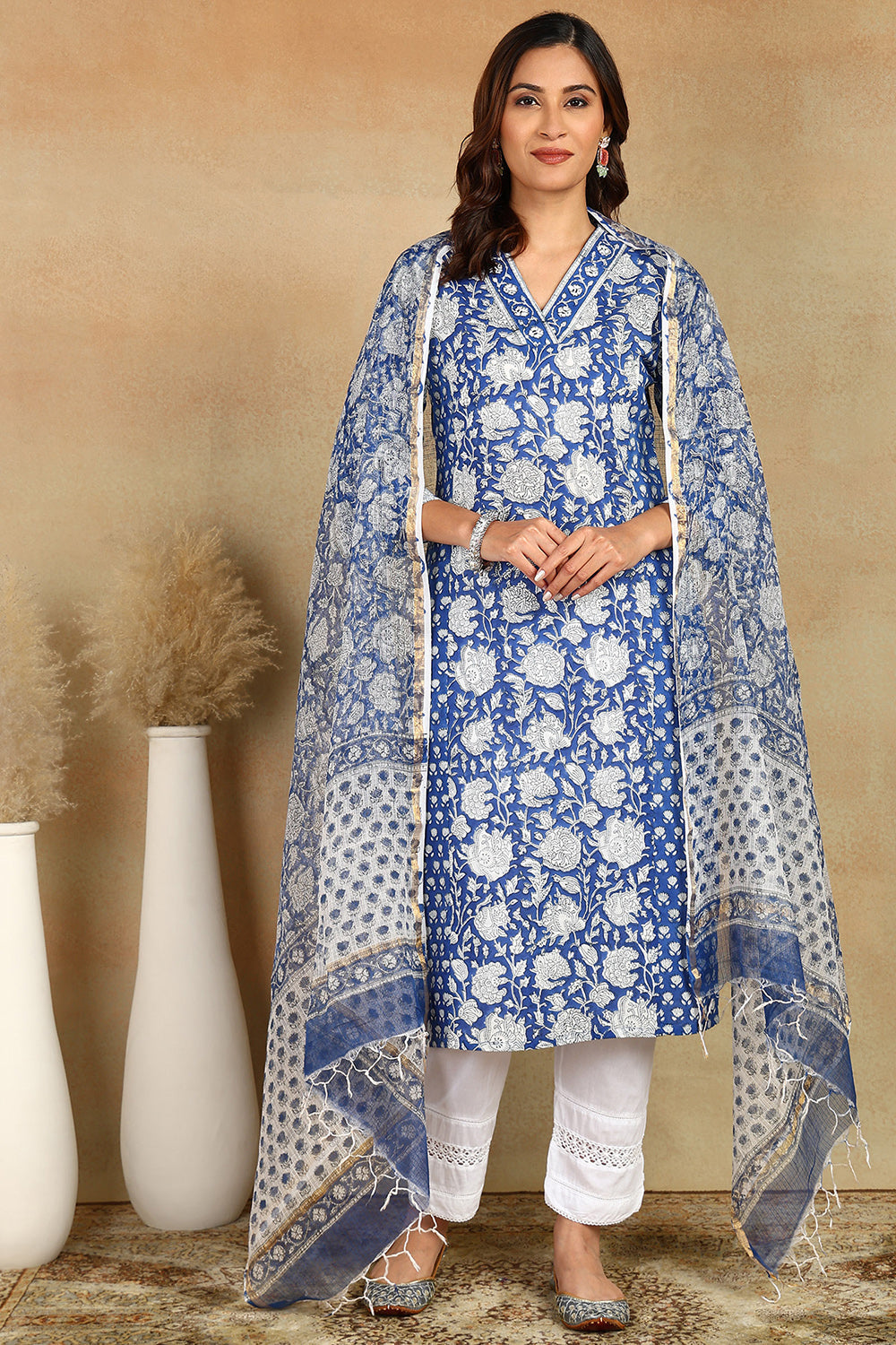 Blue/White Kota Doria Dupatta