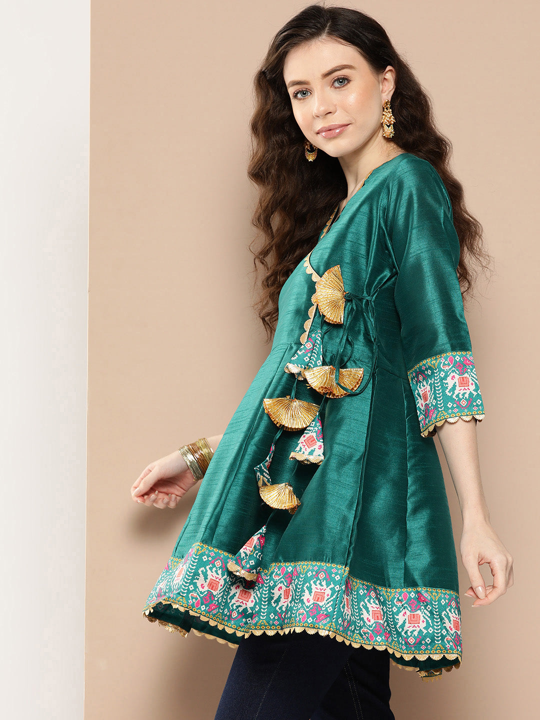 Teal Printed Ethnic Tunic-AH