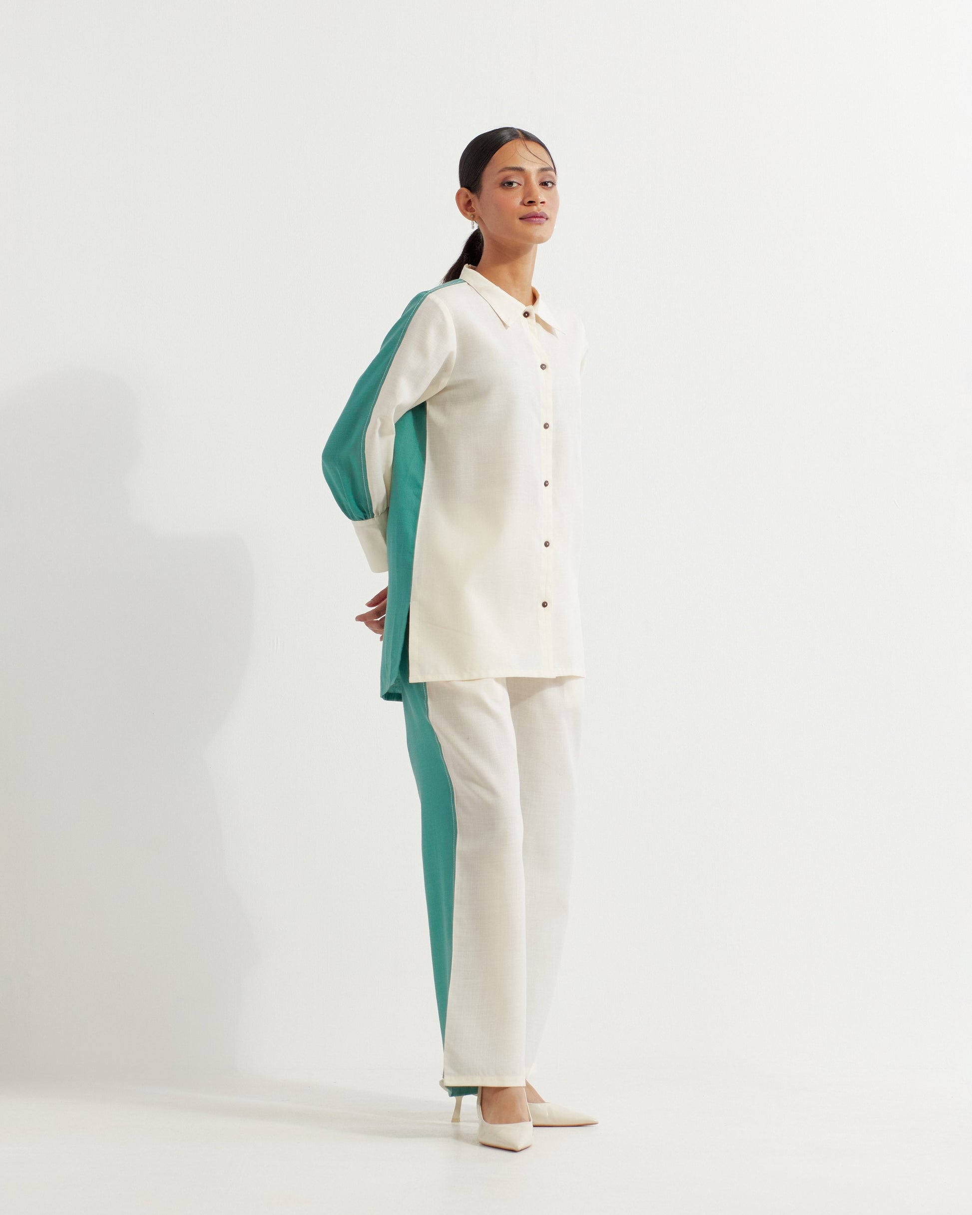 White/Green Caroline Co-ord Set (Set of 2)- IC