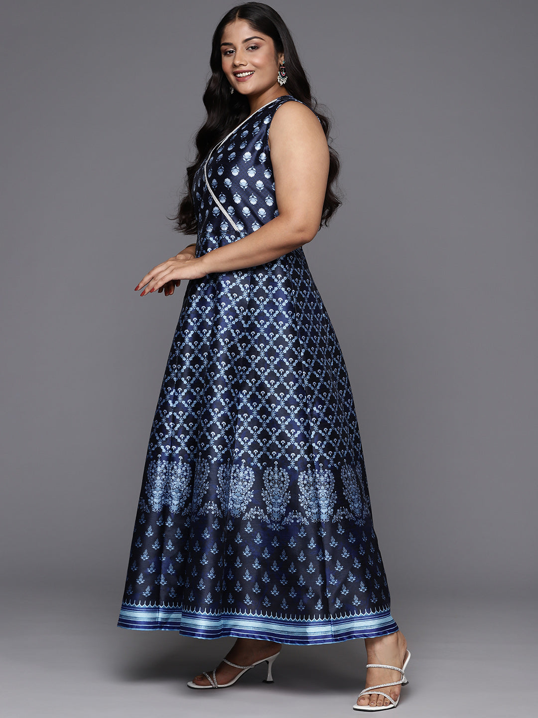 Blue Plus Size Printed Wrap Maxi Dress