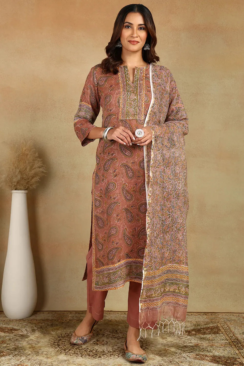 Brown Kota Doria Kurta