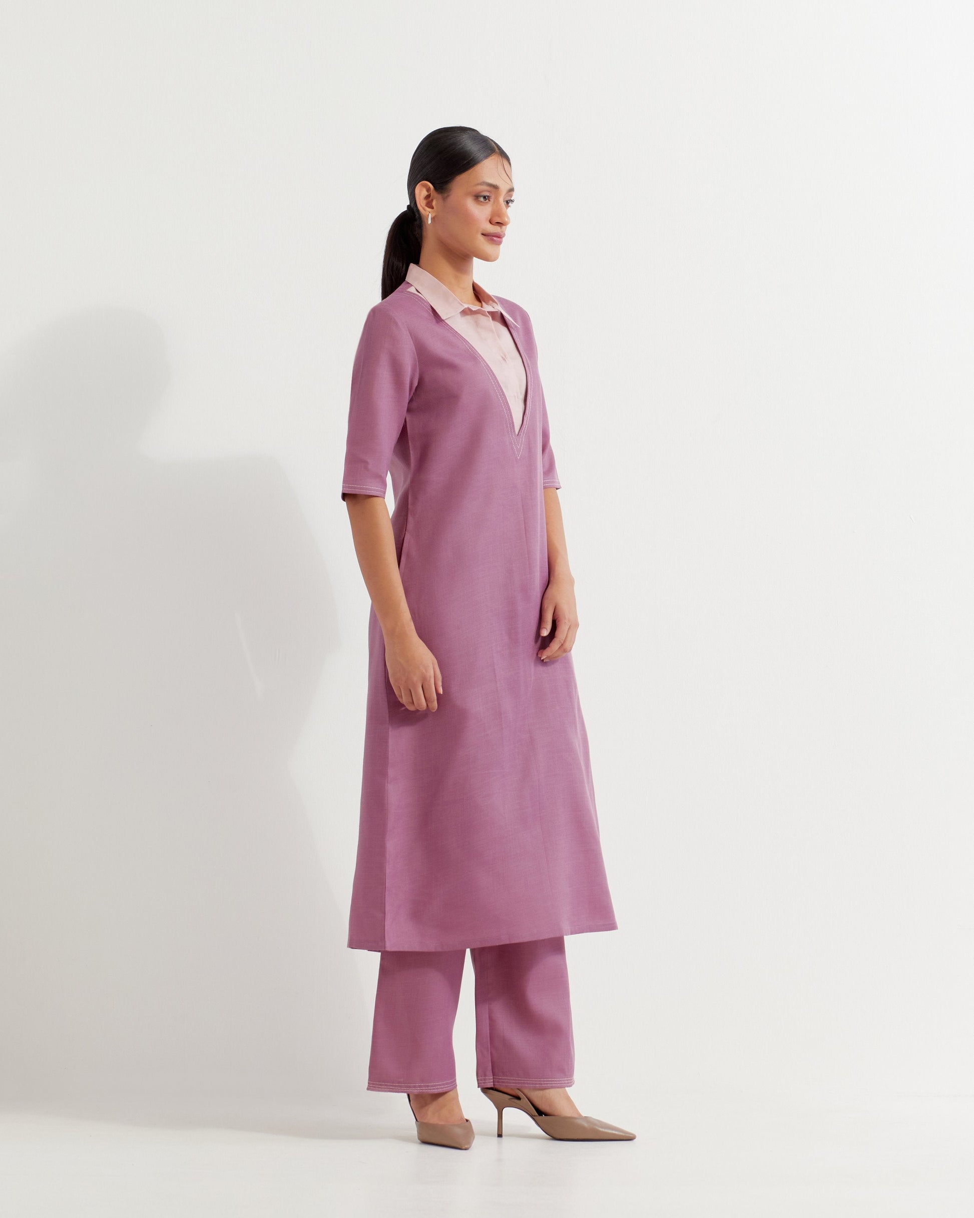 Mauve Collared Co-ord Set (Set of 2)- IC