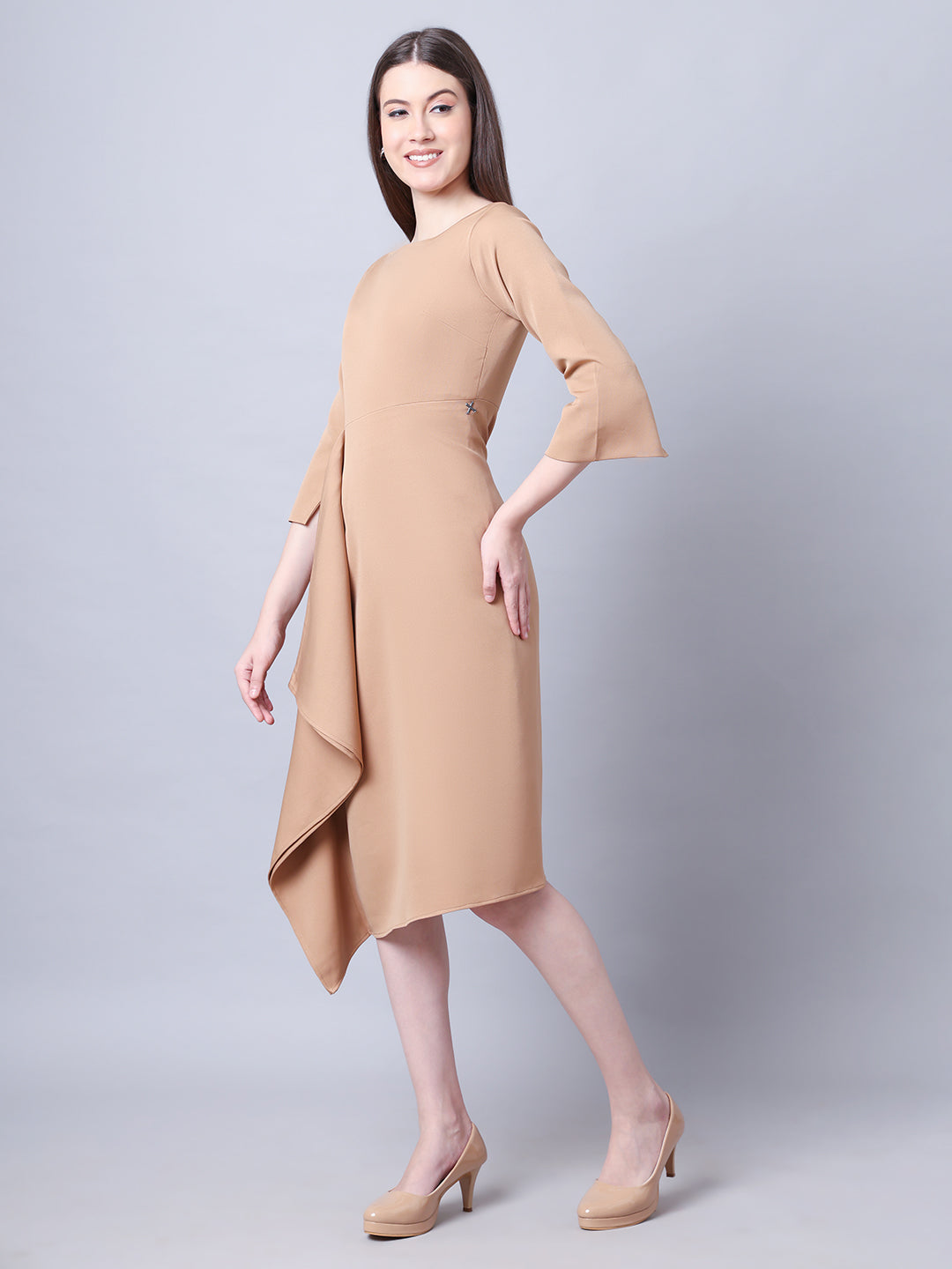 Exude Sunlit Drape Dress With Sleeves