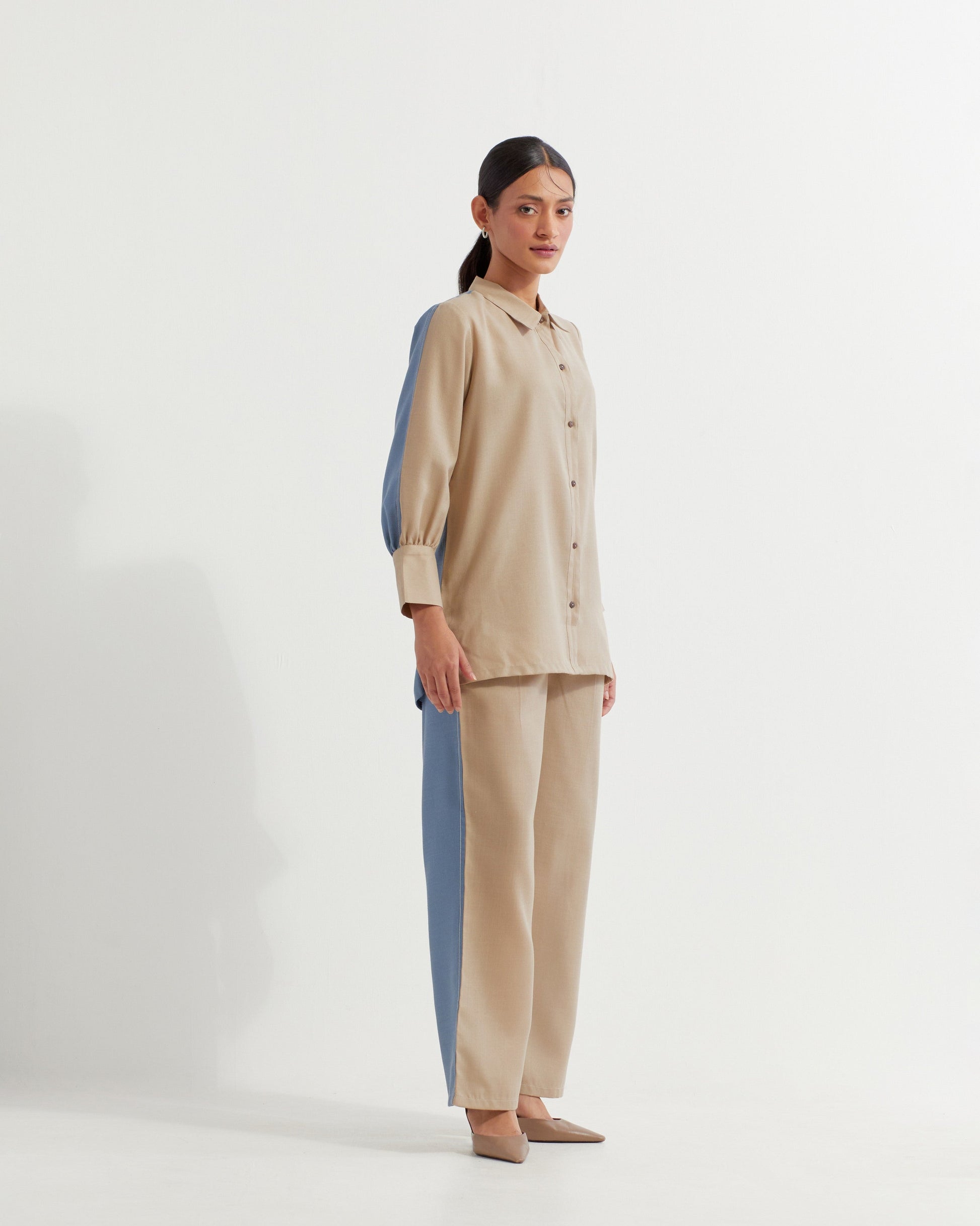 Beige/Blue Caroline Co-ord Set (Set of 2)- IC