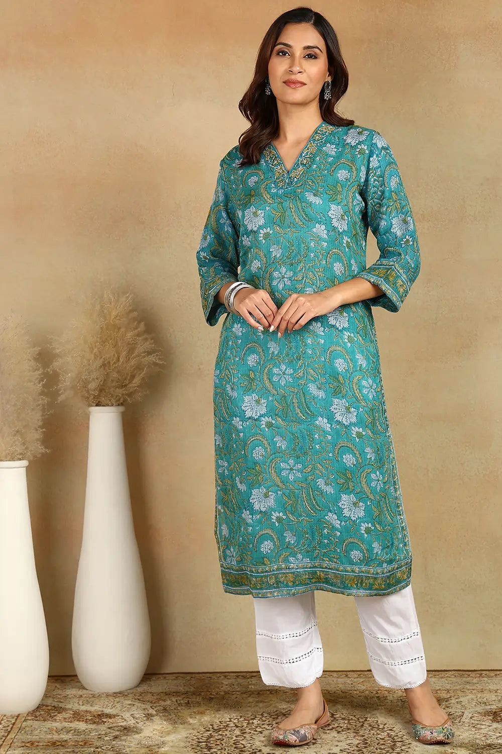 Green Kota Doria Kurta