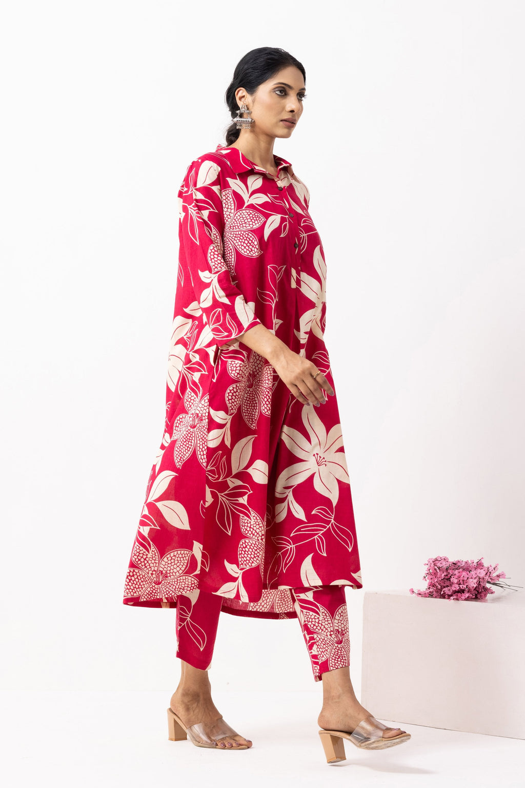 Crimson Red Block Printed Victoria Kurta Set (Set of 2)- IC