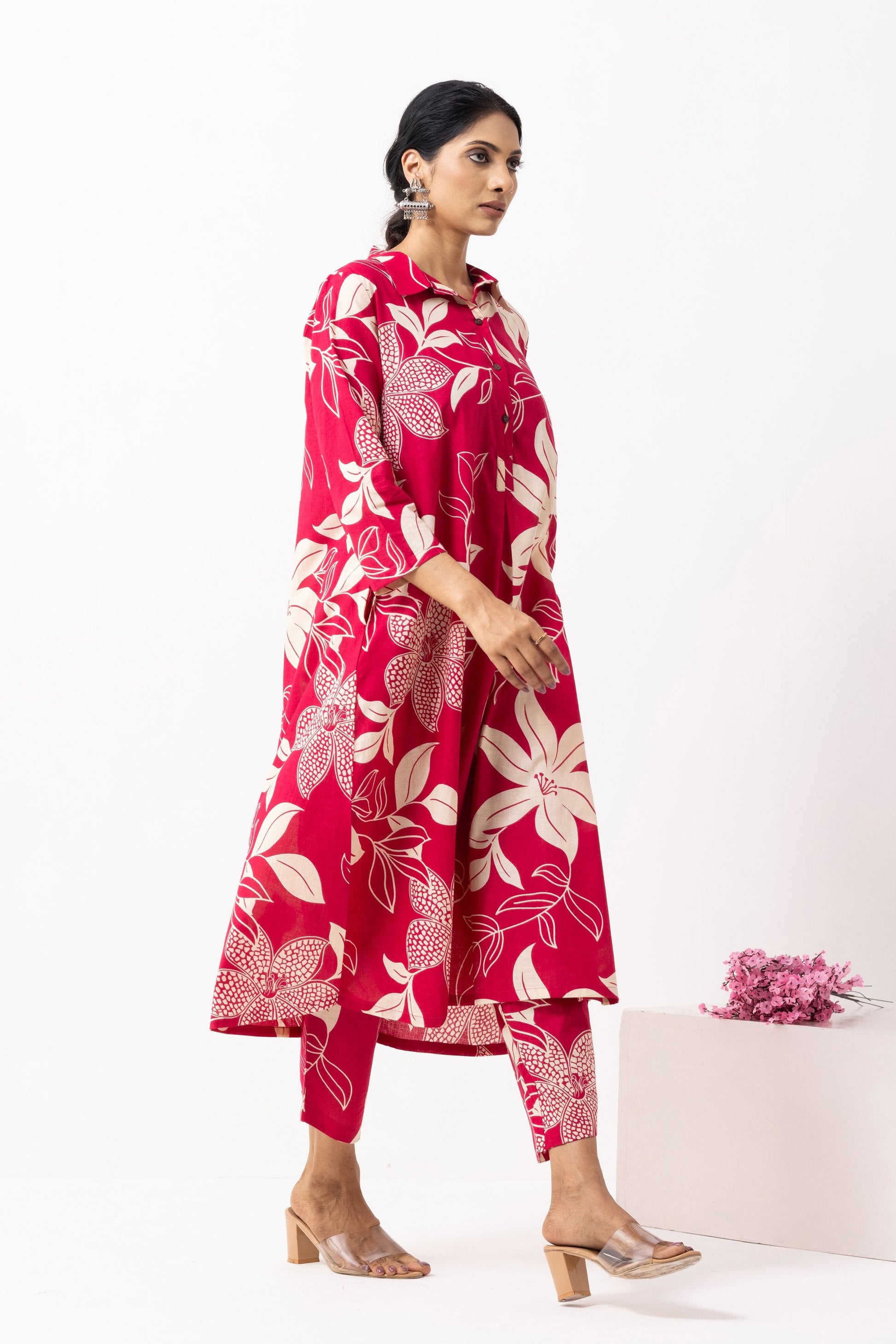 Crimson Red Block Printed Victoria Kurta Set (Set of 2)- IC
