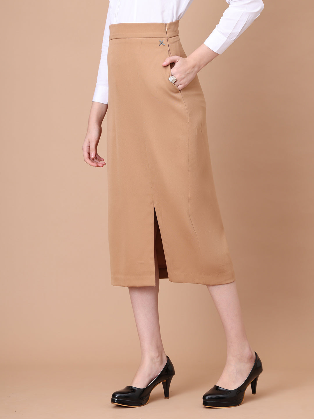 Exude Unstoppable Grace Midi Skirt With Front Slit