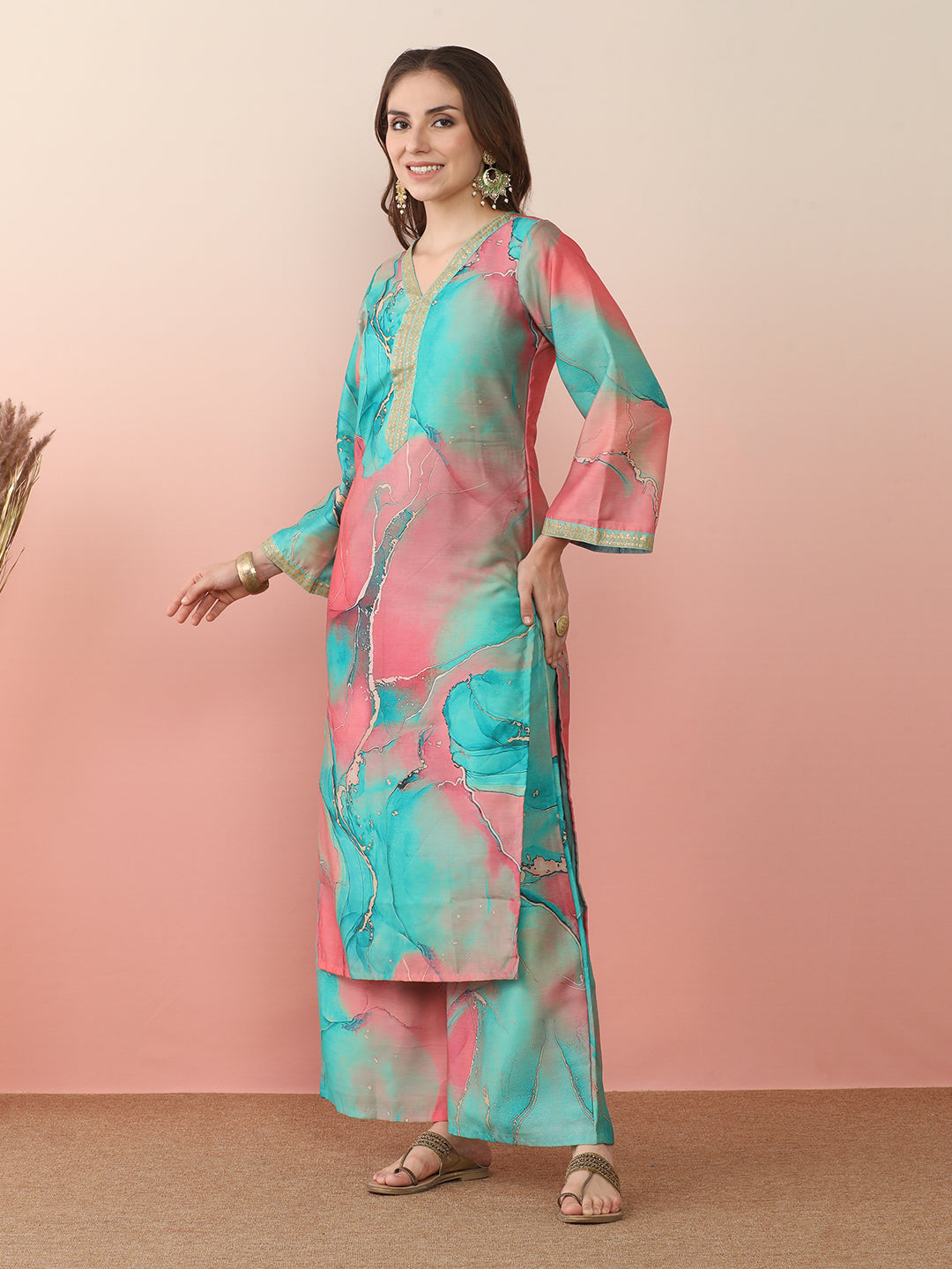 Abstract Printed Pakistani Kurta With Palazzo