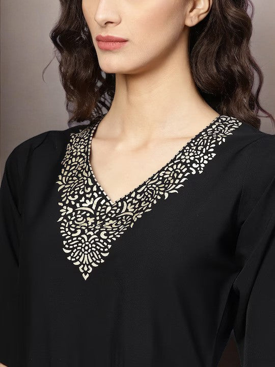 Black & Gold A-line Kurta Sets