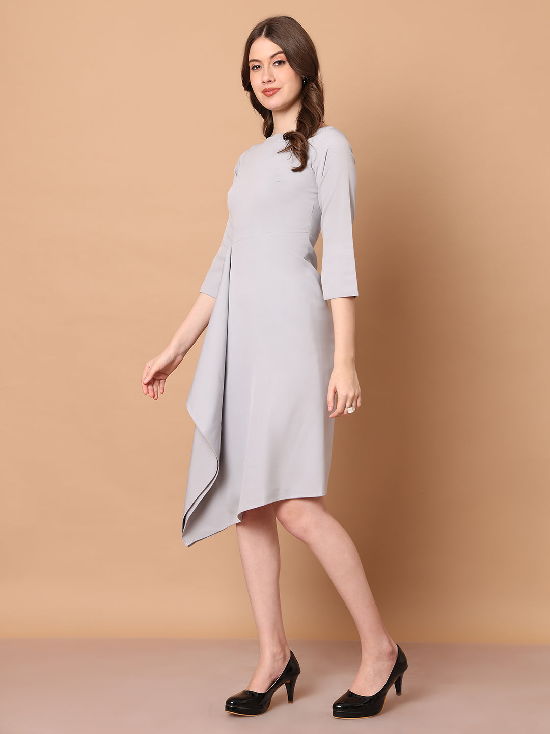 Exude Sunlit Drape Dress With Sleeves