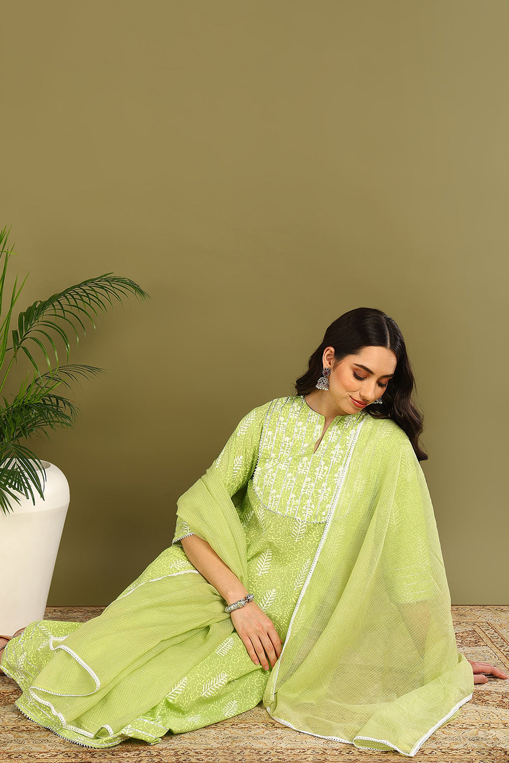 Florescent Green 'A' Line Kurta