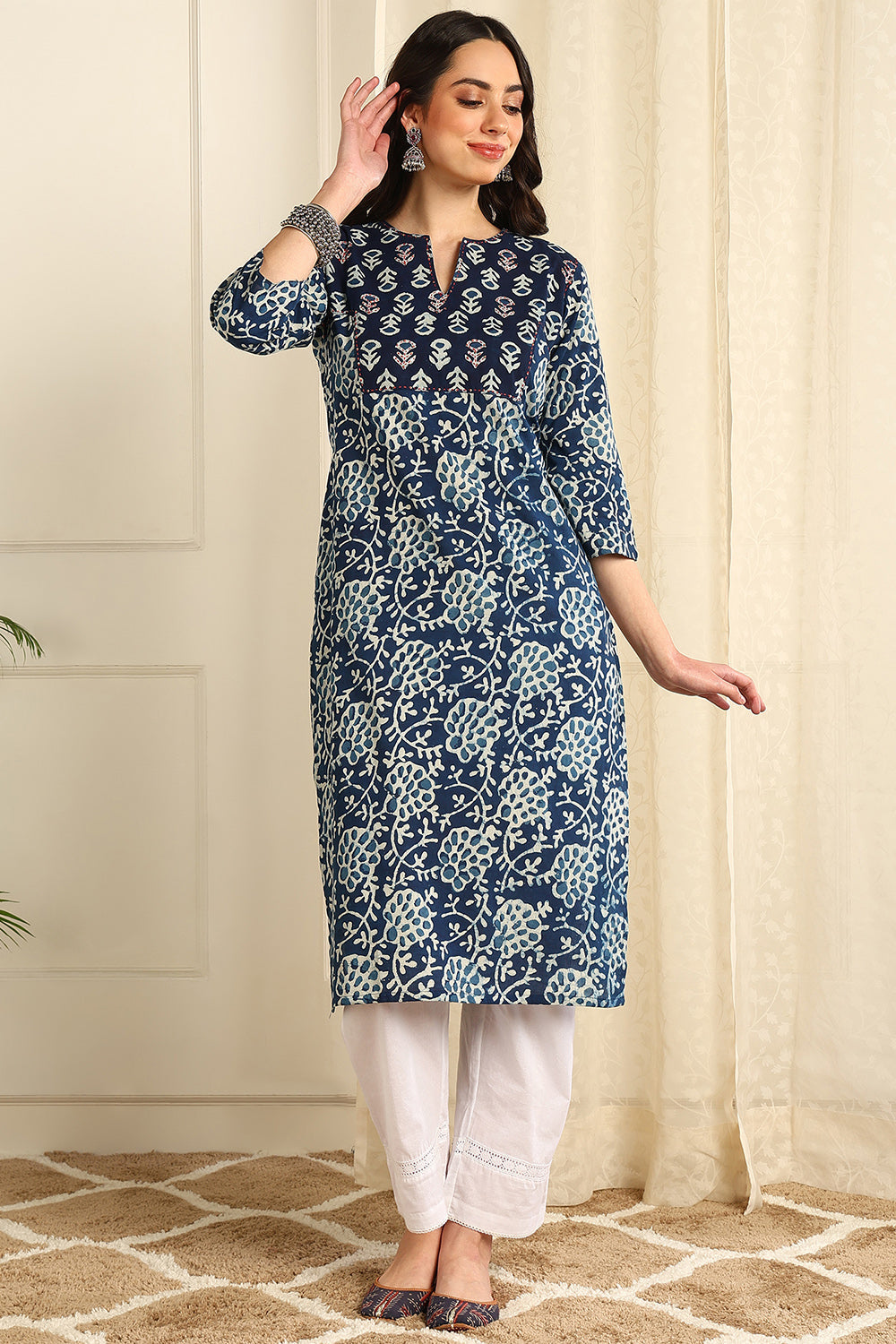 Indigo Blue Straight Bagru Kurta