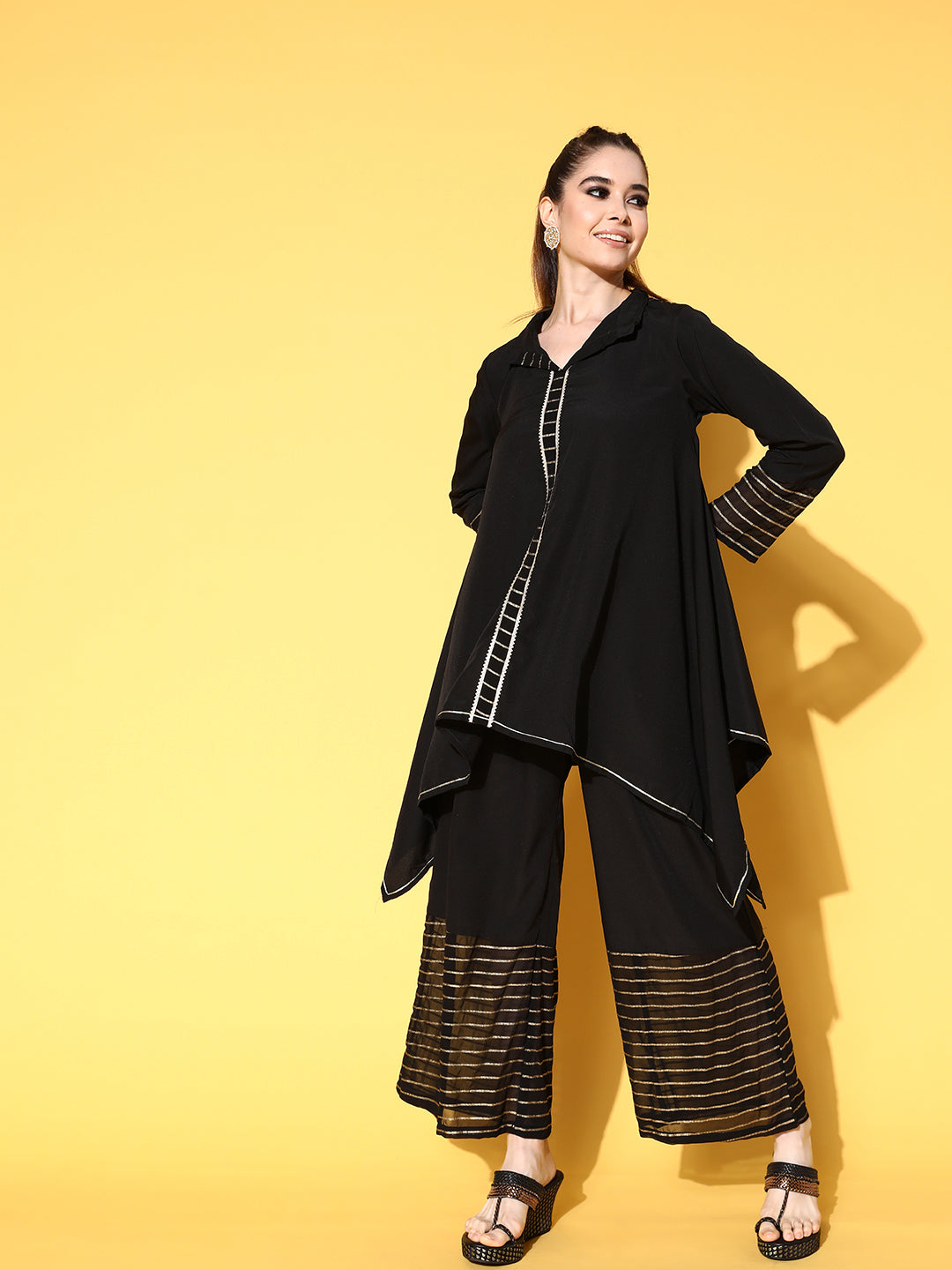 Black Printed Tunic With Palazzos