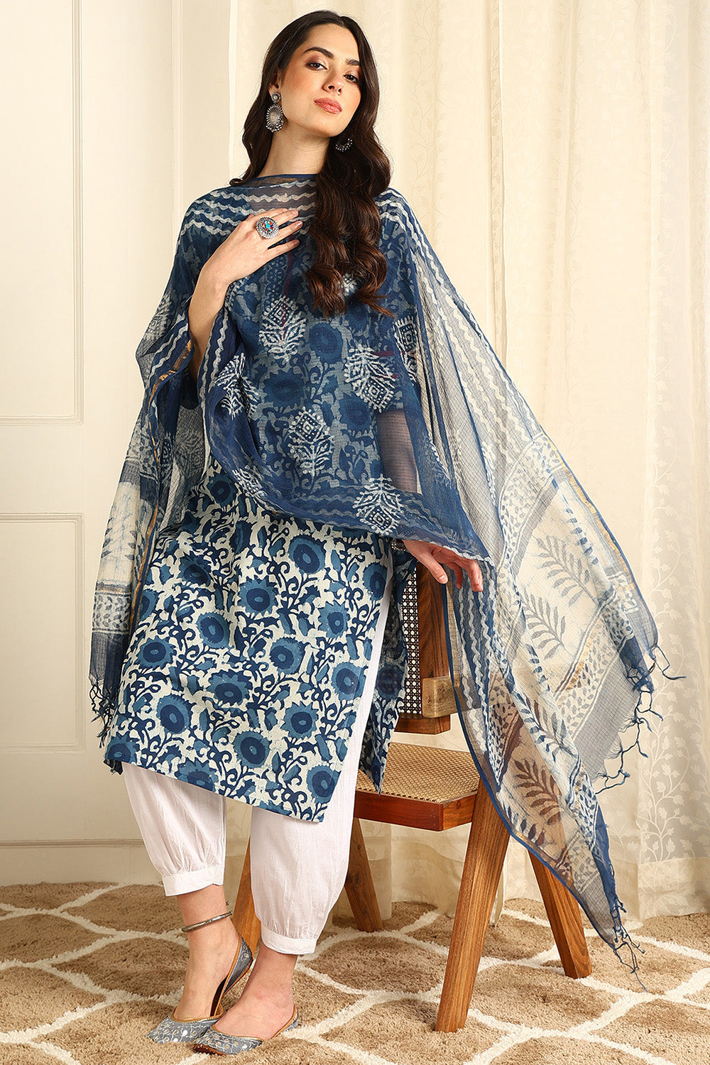 Indigo Blue Kota Doria Dupatta