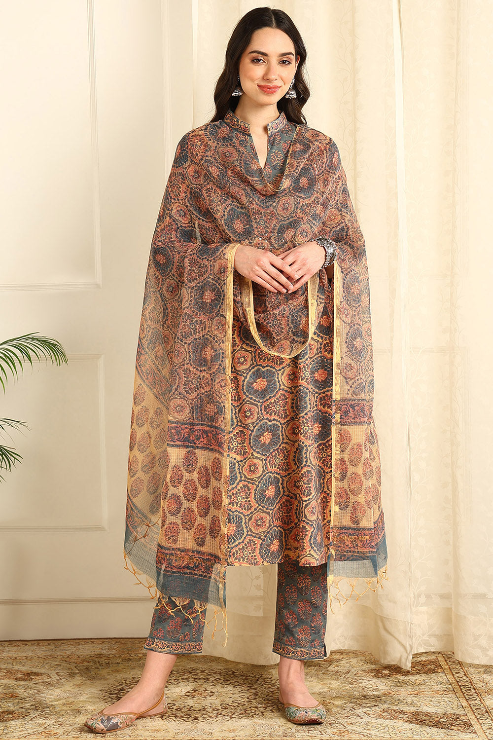 Powder Blue/Beige Kota Doria Dupatta