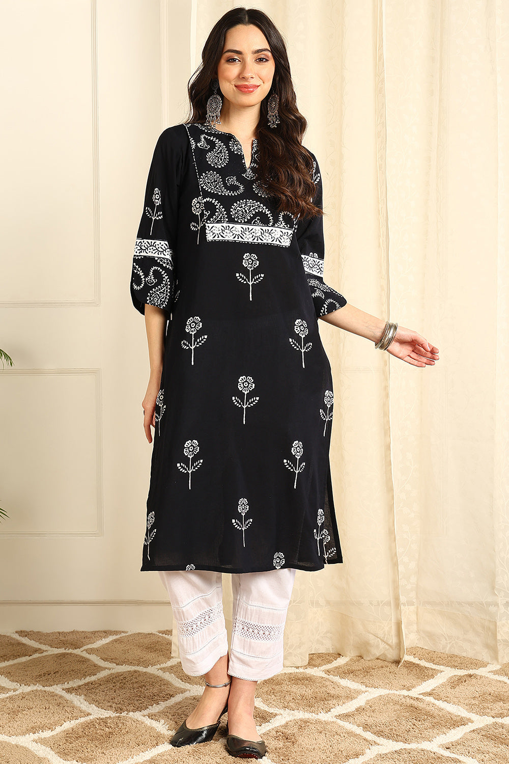 Black Straight Bagru Kurta