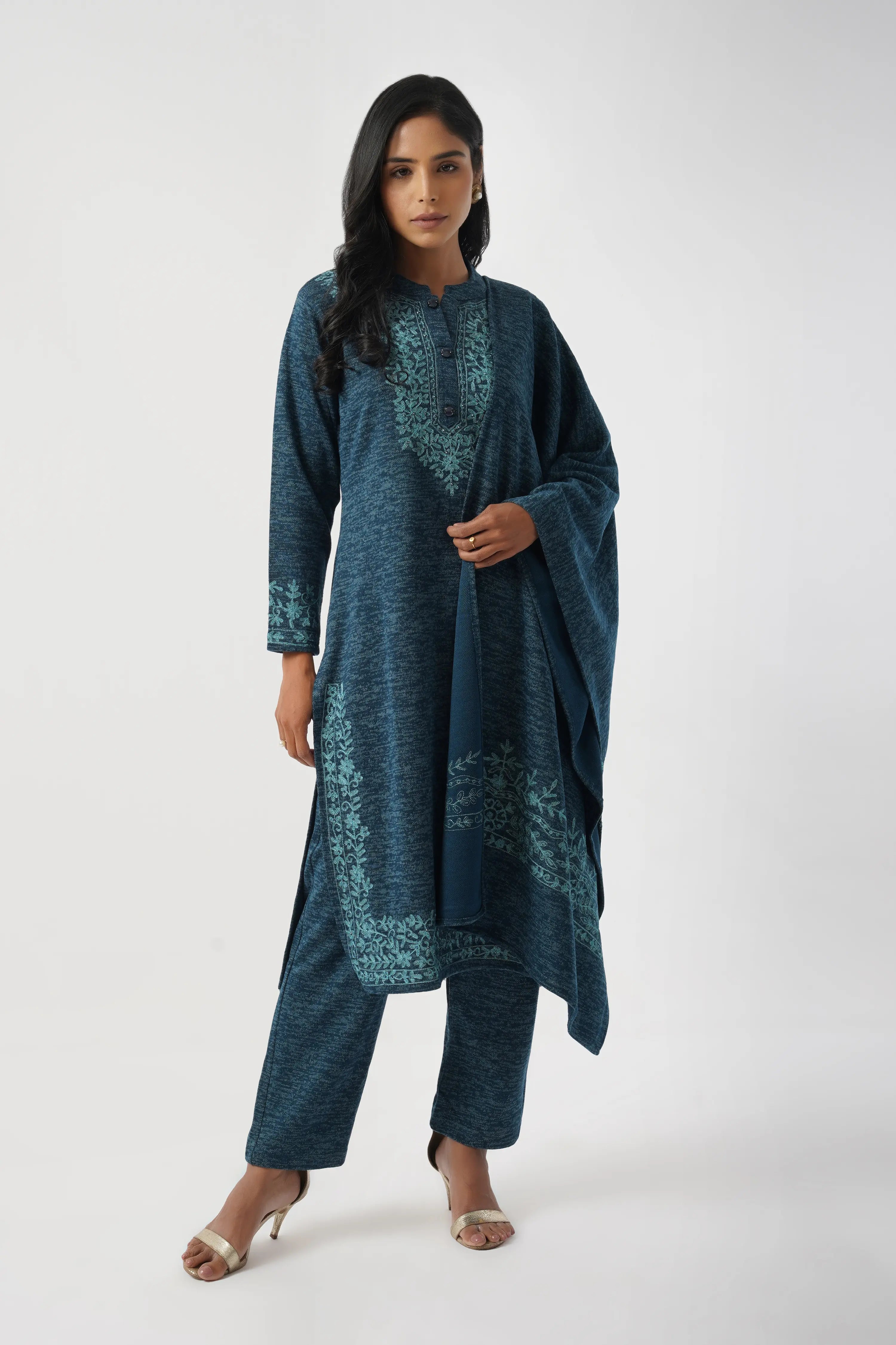 Blue Karachi Wool Handcrafted Kurta Set