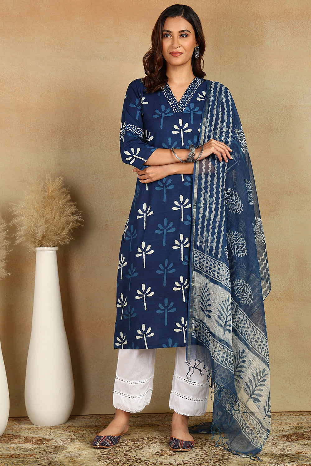 Indigo Blue Kota Doria Dupatta