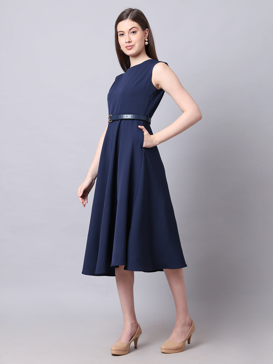 Exude Warmth Fit & Flare Dress with Belt