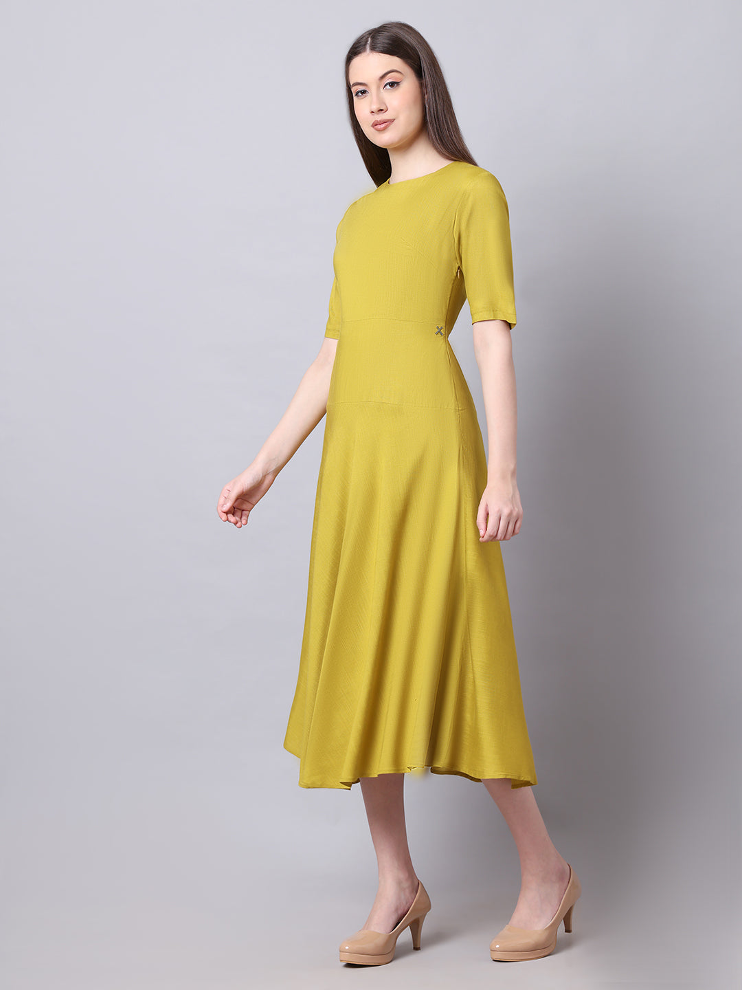 Exude Resilient Radiance Midi Flare Dress with Sleeves