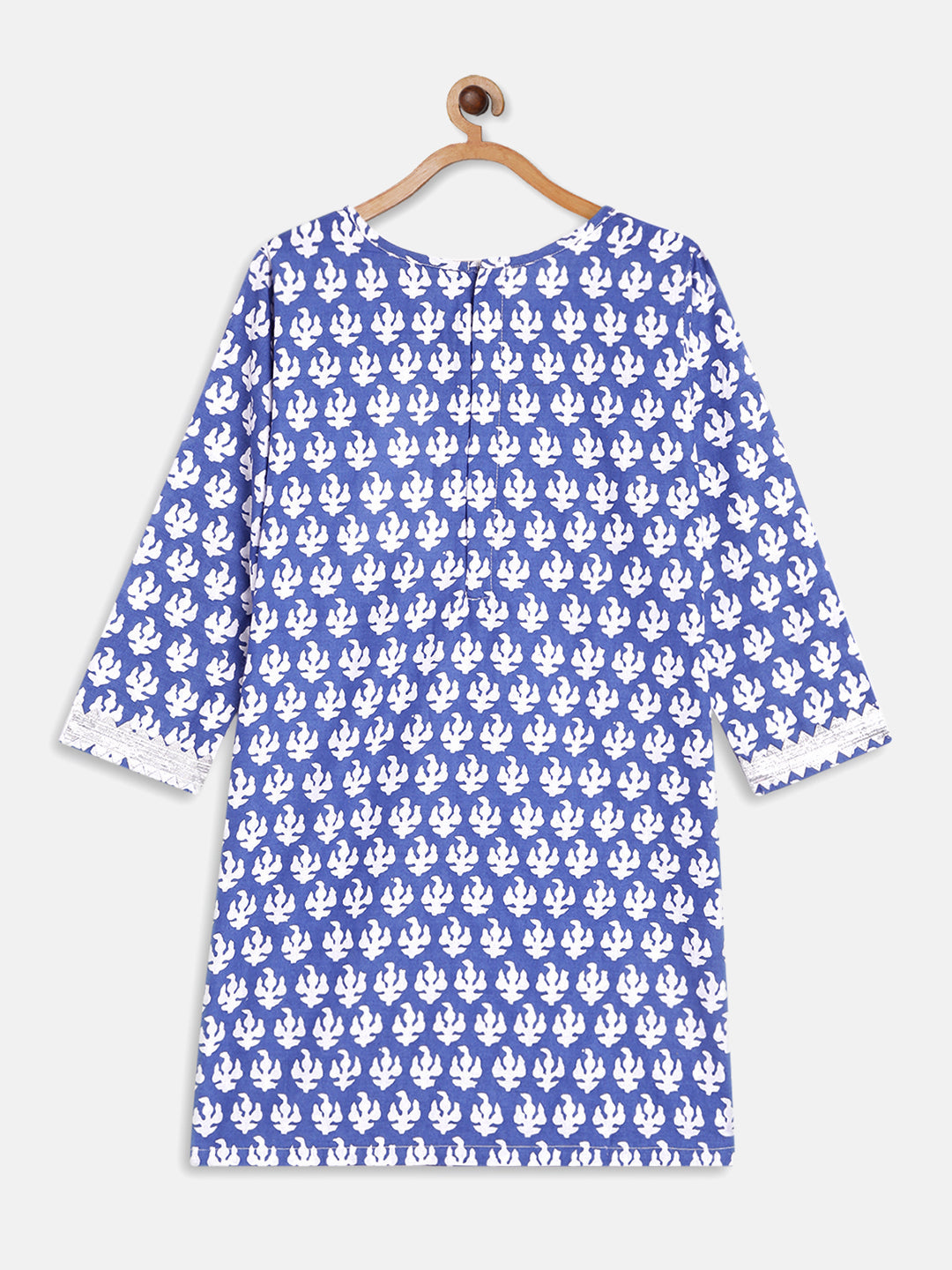 Blue & WHite Printed Gotta Patti Pure Cotton Girls Kurta with Palazzos