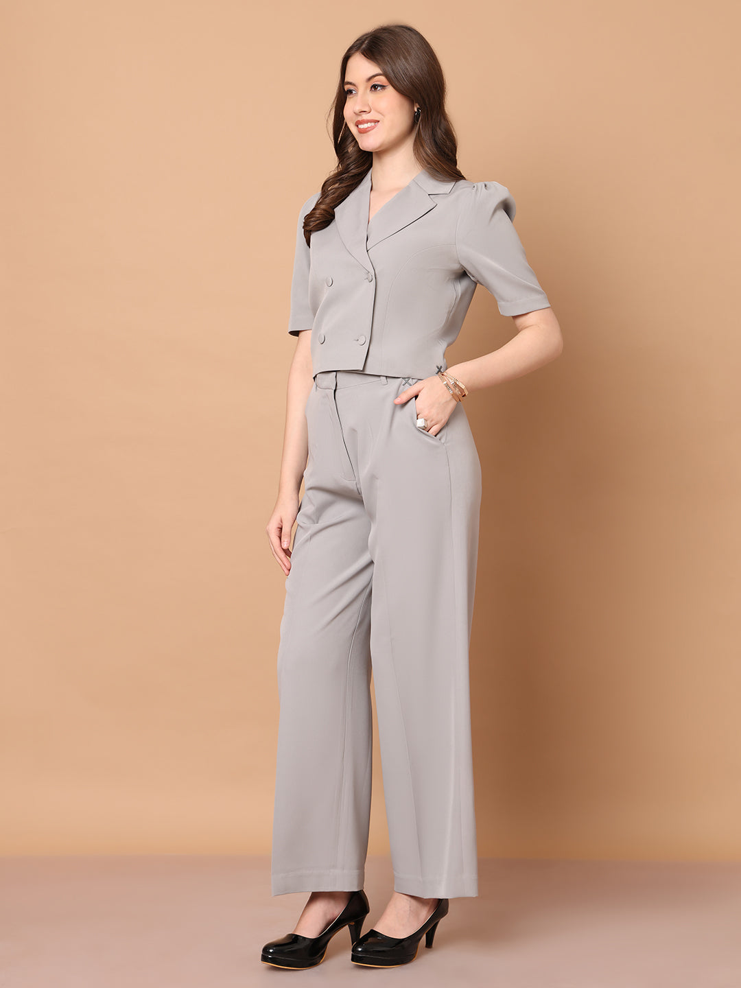 Exude Daring Dreams Crop Blazer with Wide Leg Trouser