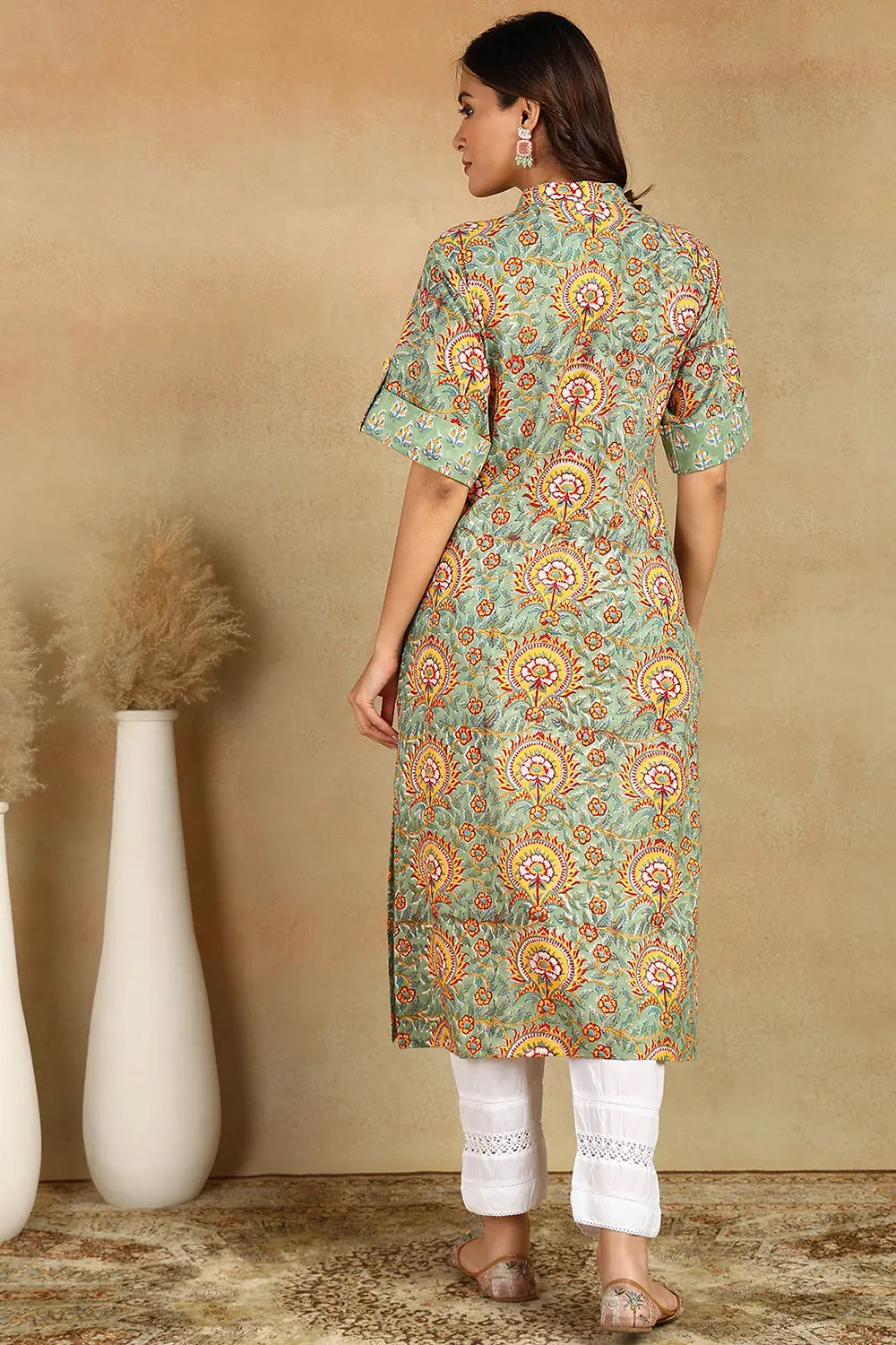 Green/Yellow Half Sleeves Kurta