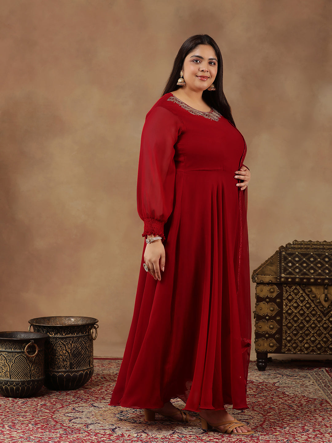 Yoke Design Sequinned Artwork Georgette Anarkali Kurta with Dupatta - ID