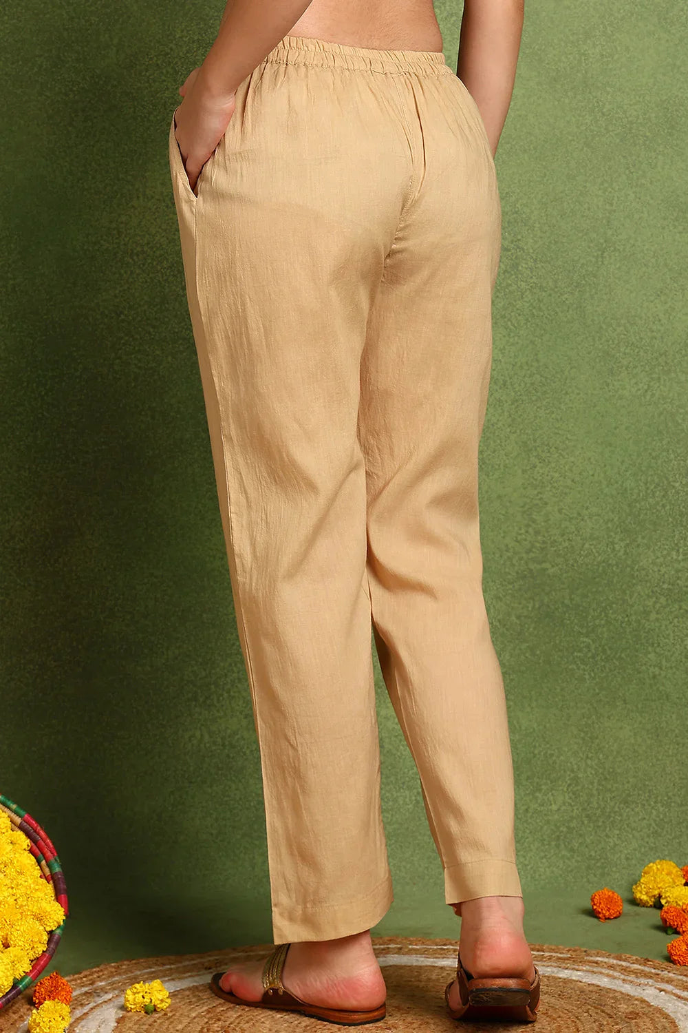 Beige Cotton Silk Farsi Pants