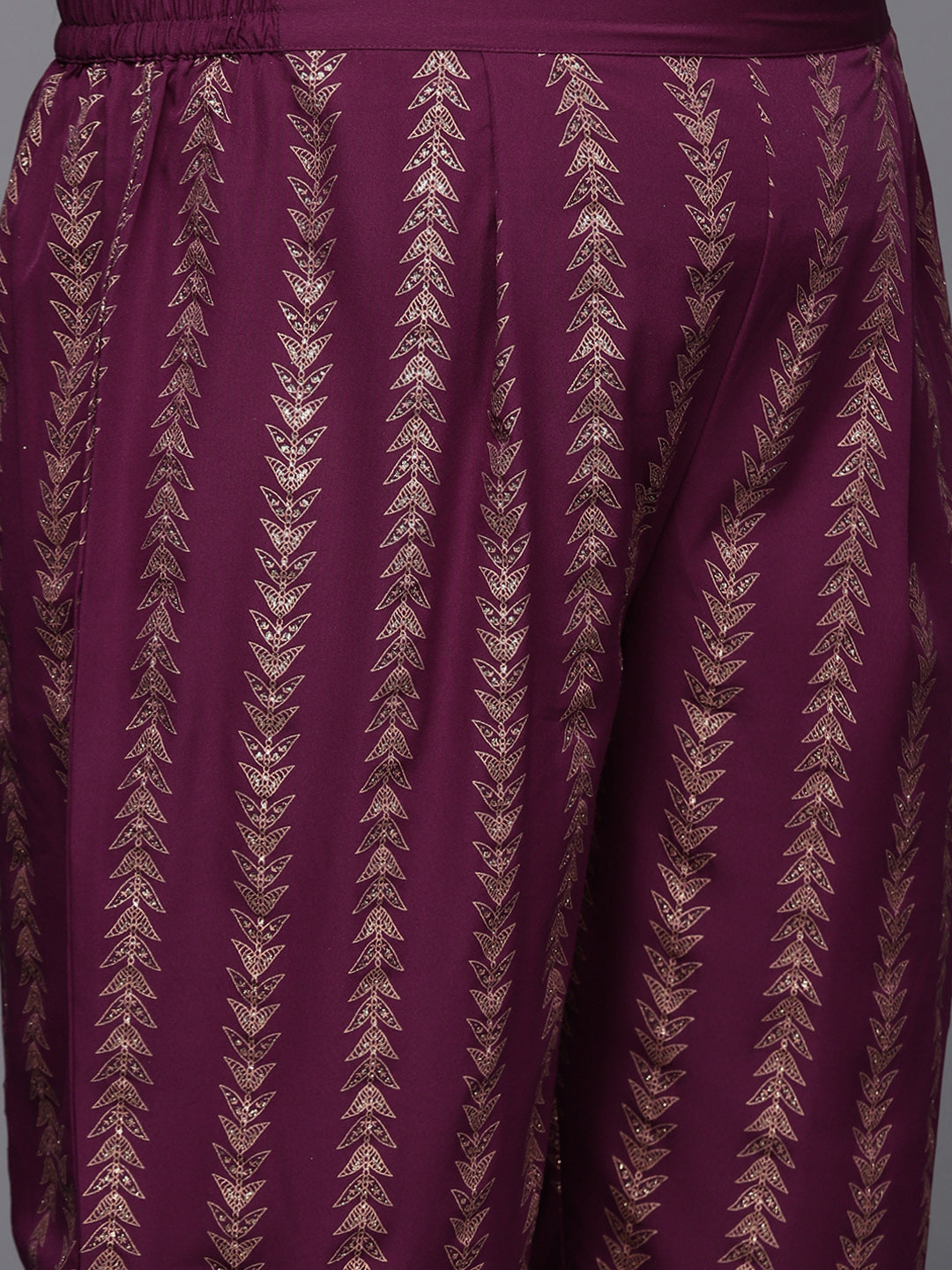 Burgundy & Gold Printed Plus Size Kaftan Kurta with Trousers