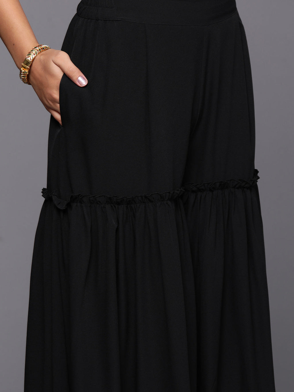 Women's Black Floral Printed Sharara set with Dupatta-AH