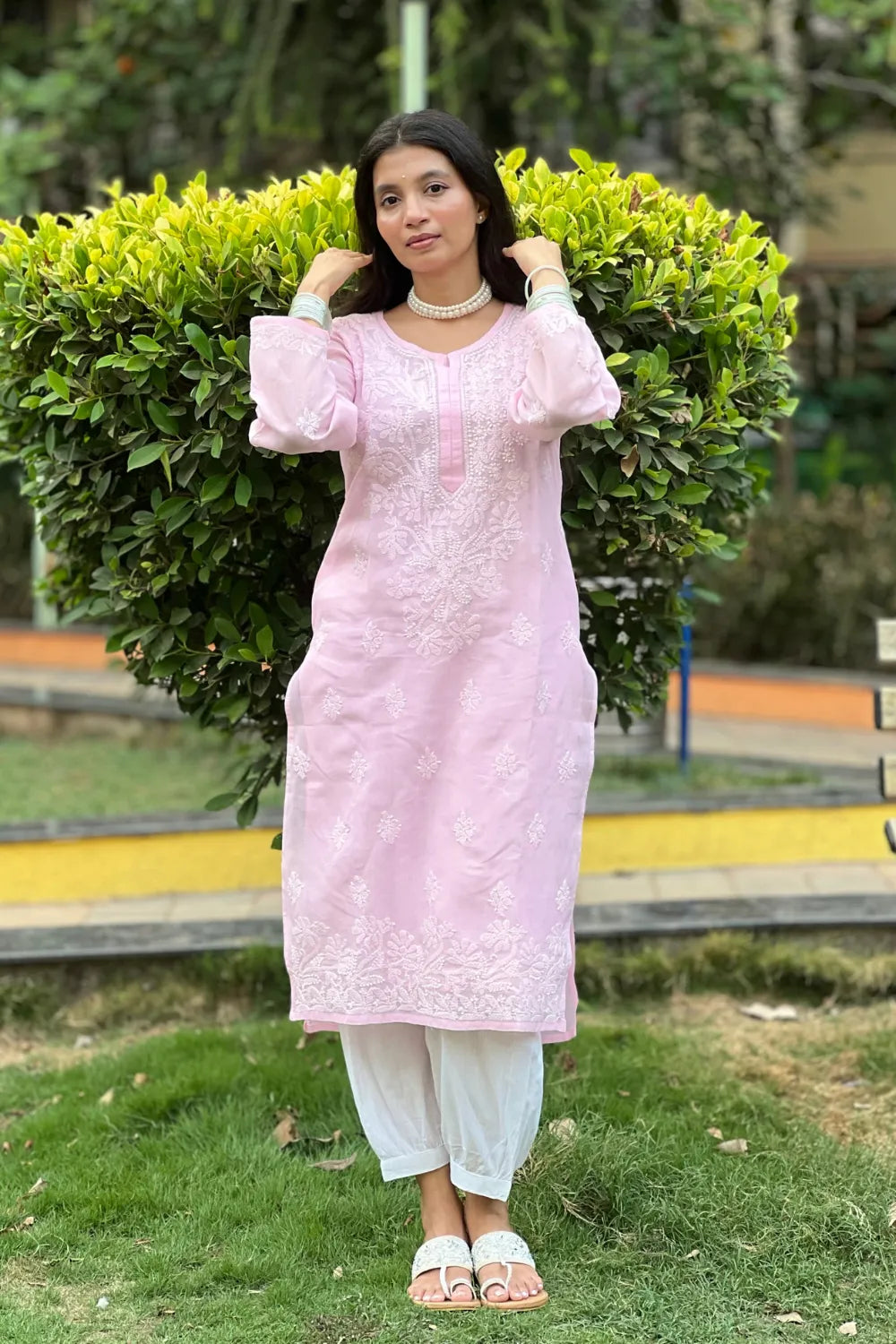 Pink Chikankari Cotton Kurta