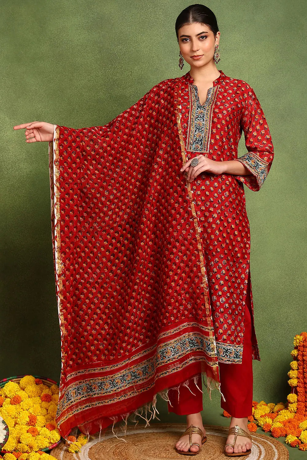 Red Chanderi Silk Dupatta