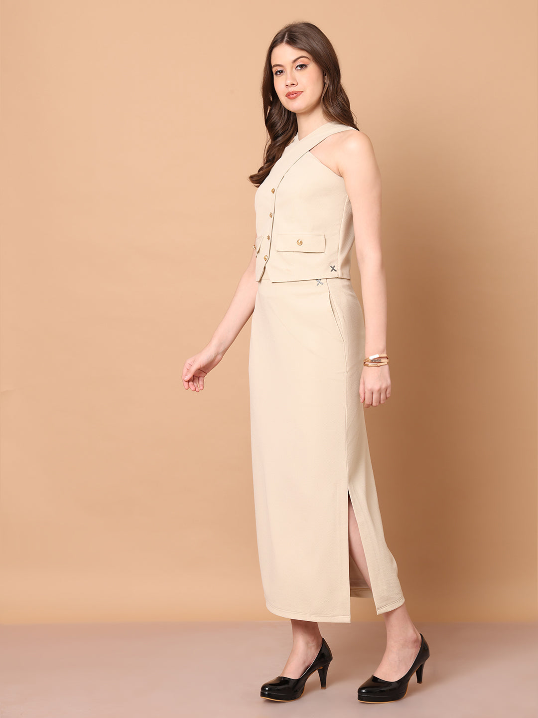 Exude Runway-Ready Long Skirt with Halter Top