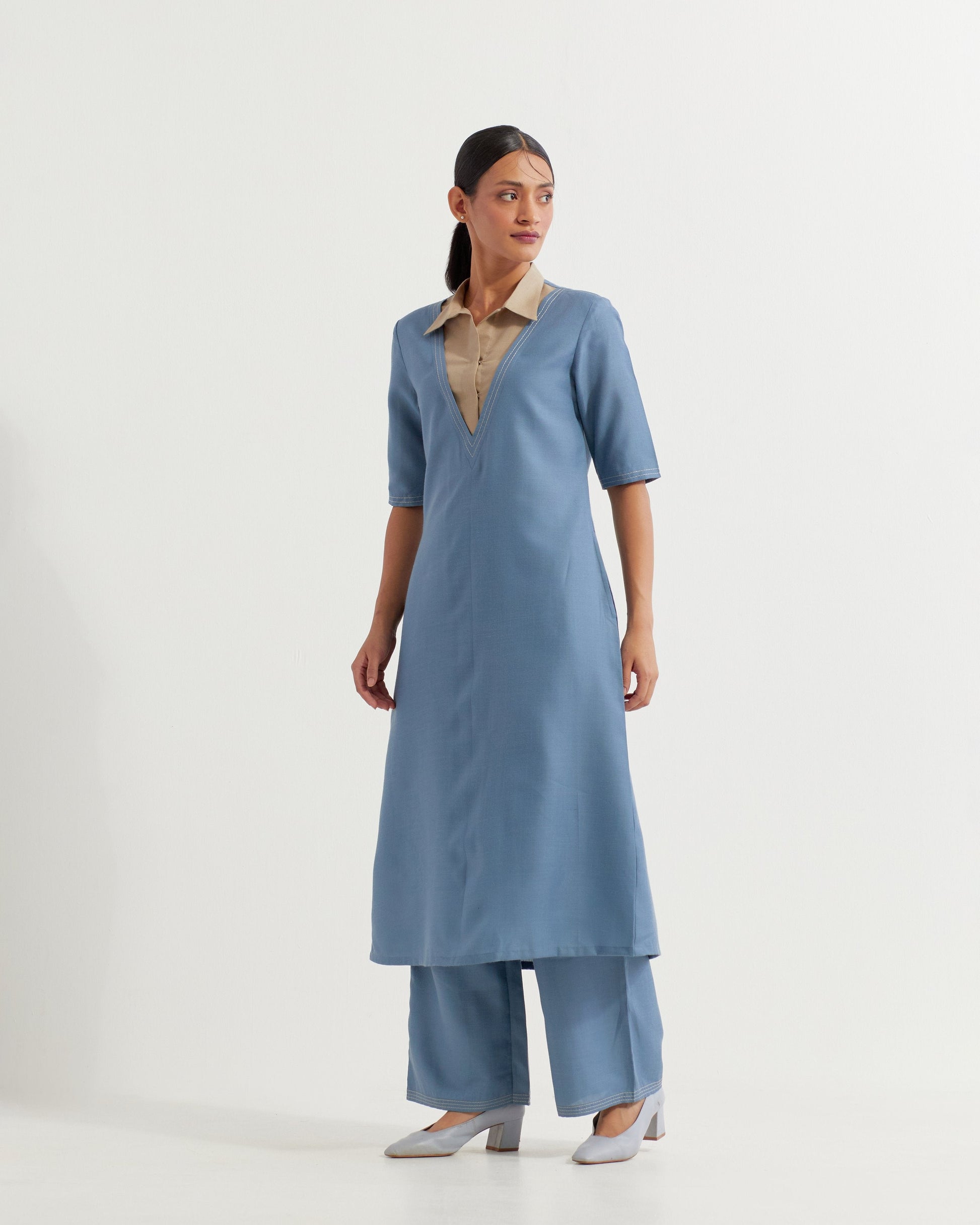 Blue Collared Co-ord Set (Set of 2)- IC