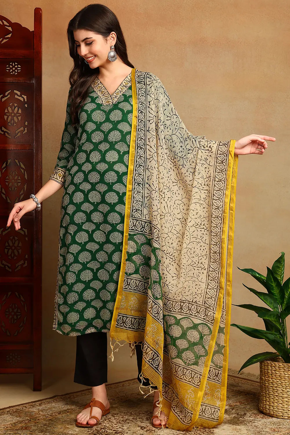 Green/Mustard Kota Doria Dupatta