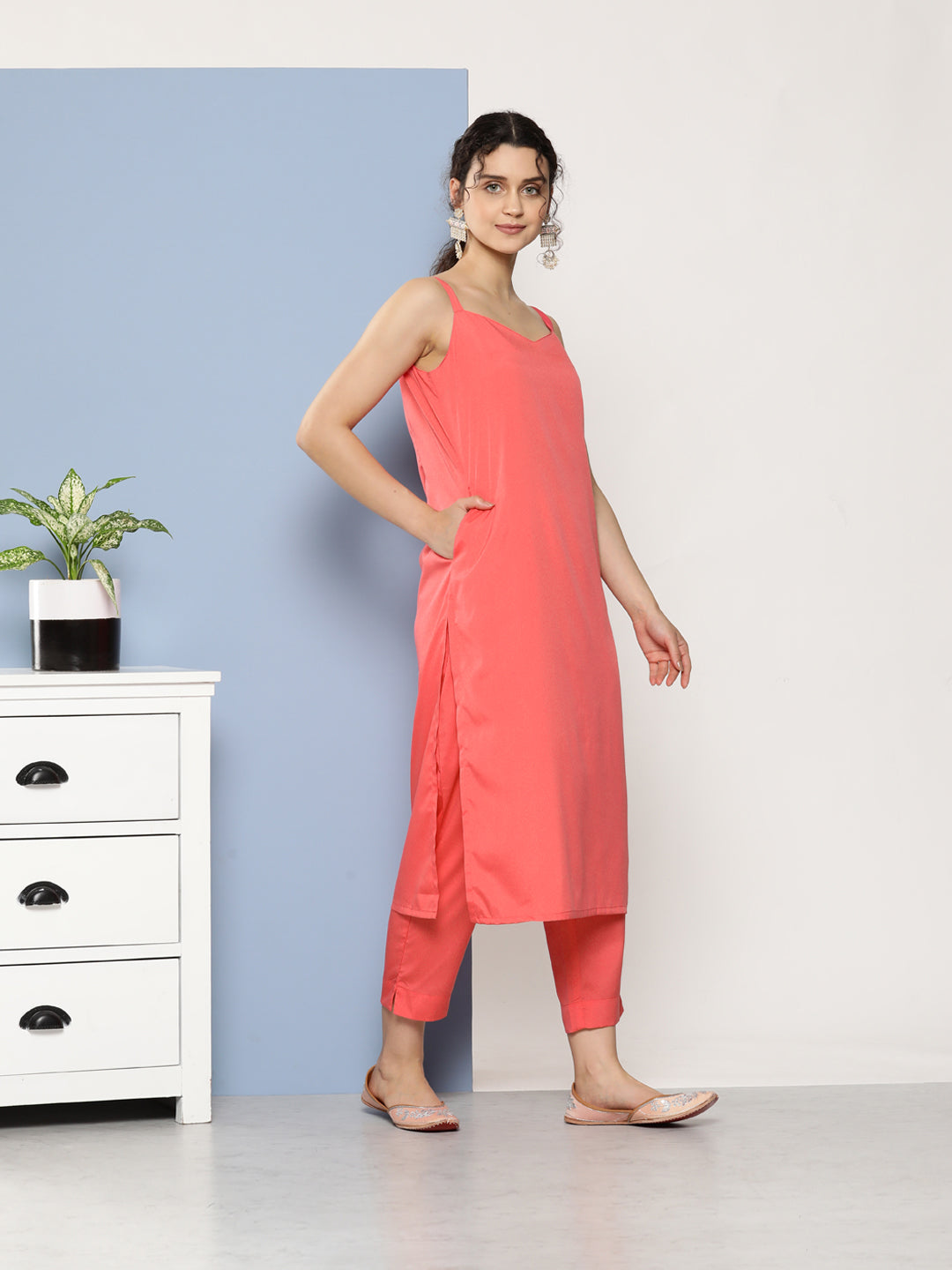 Pink Floral Gotta Patti Kurta with Trousers