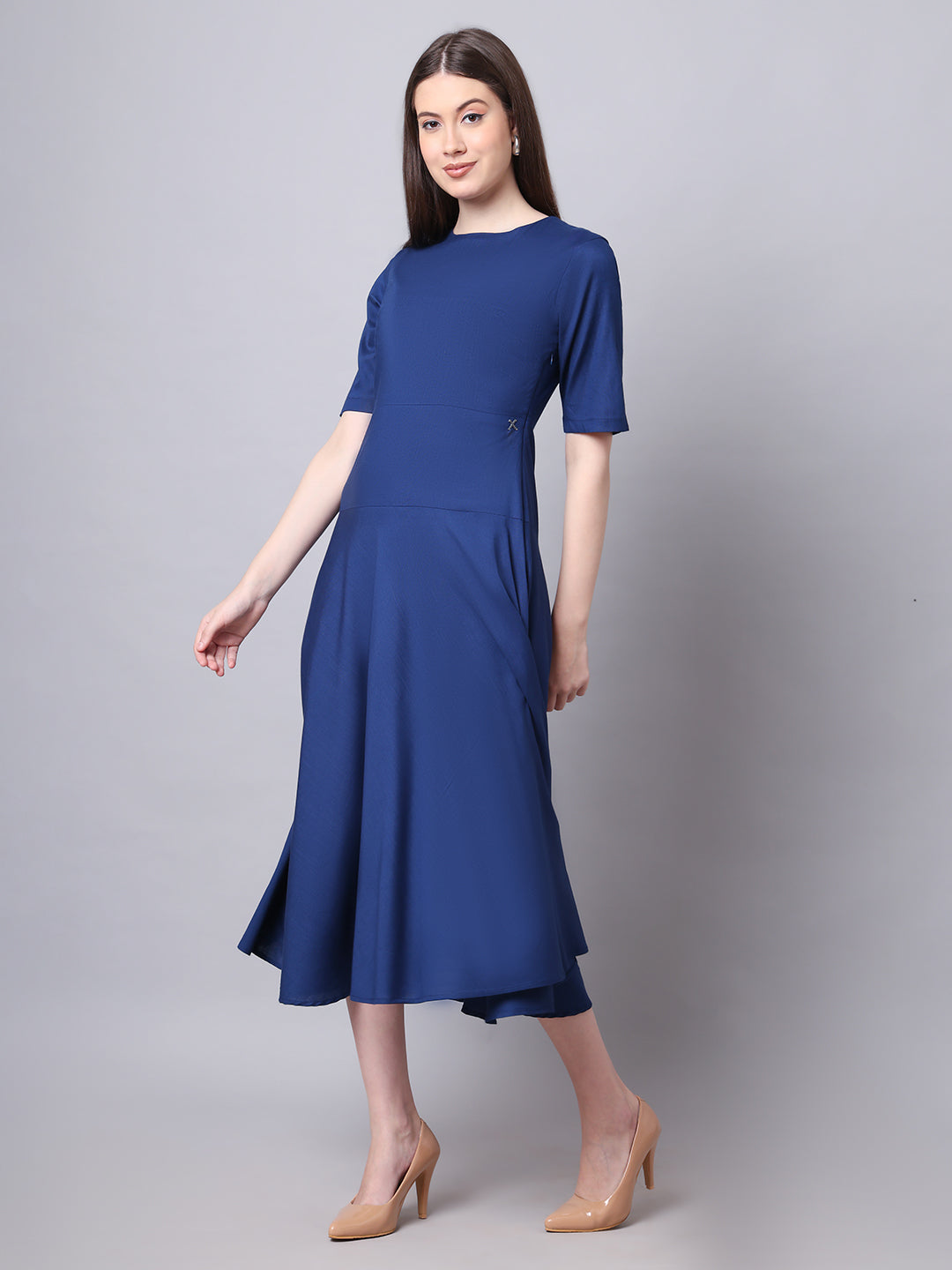 Exude Resilient Radiance Midi Flare Dress with Sleeves